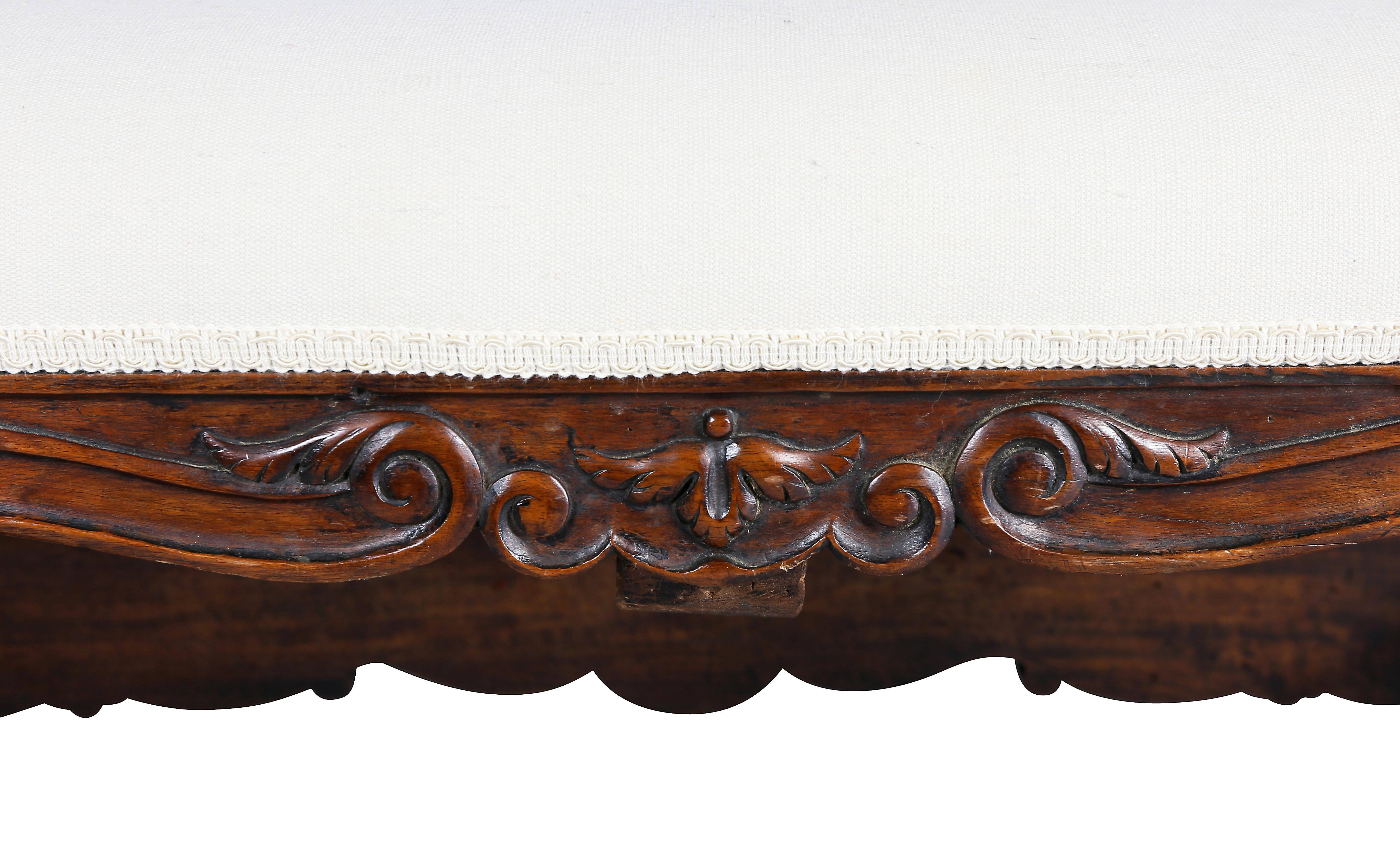 French Provincial French Carved Walnut Bench
