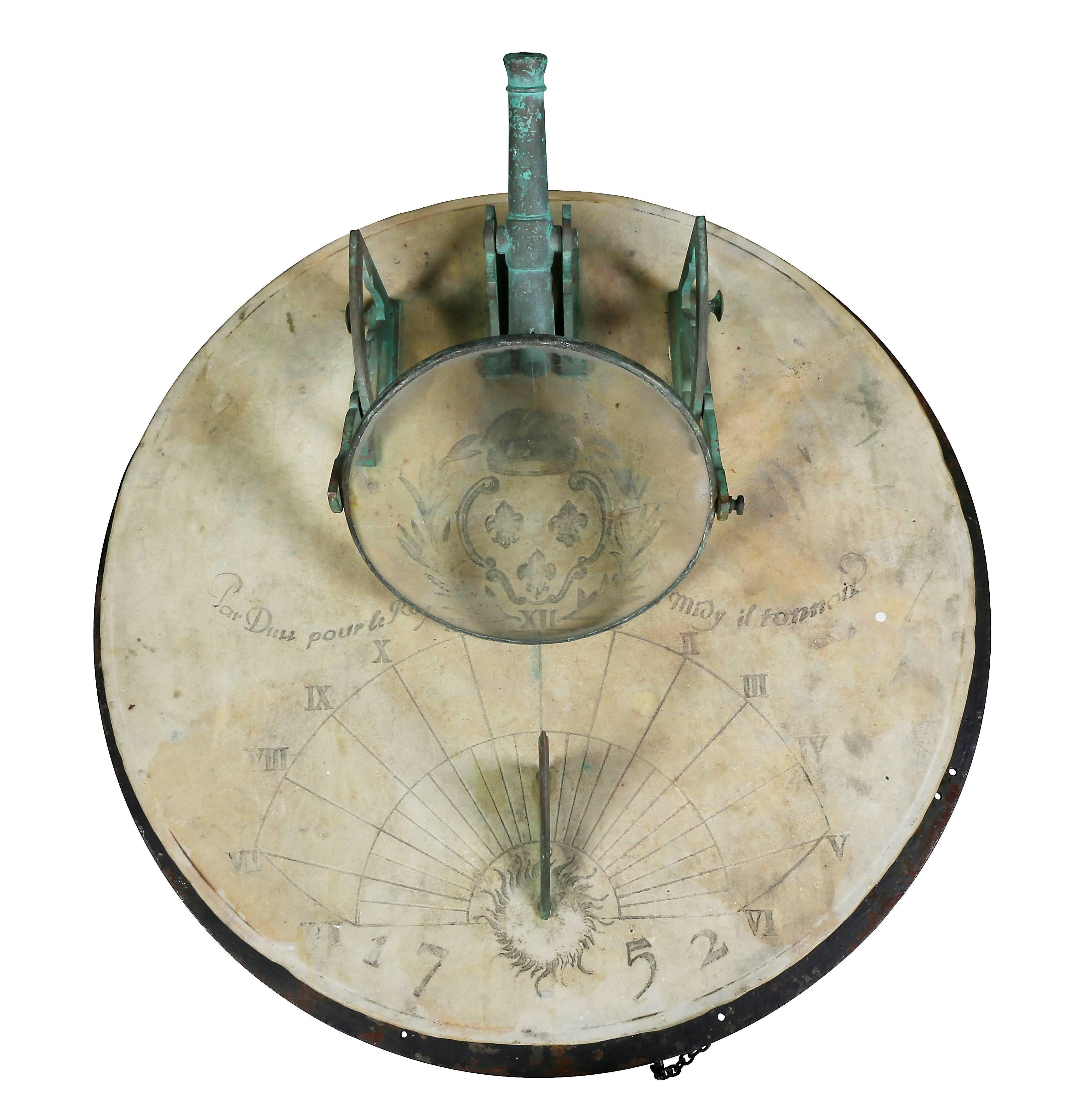 French Bronze and Marble Cannon Sundial 2