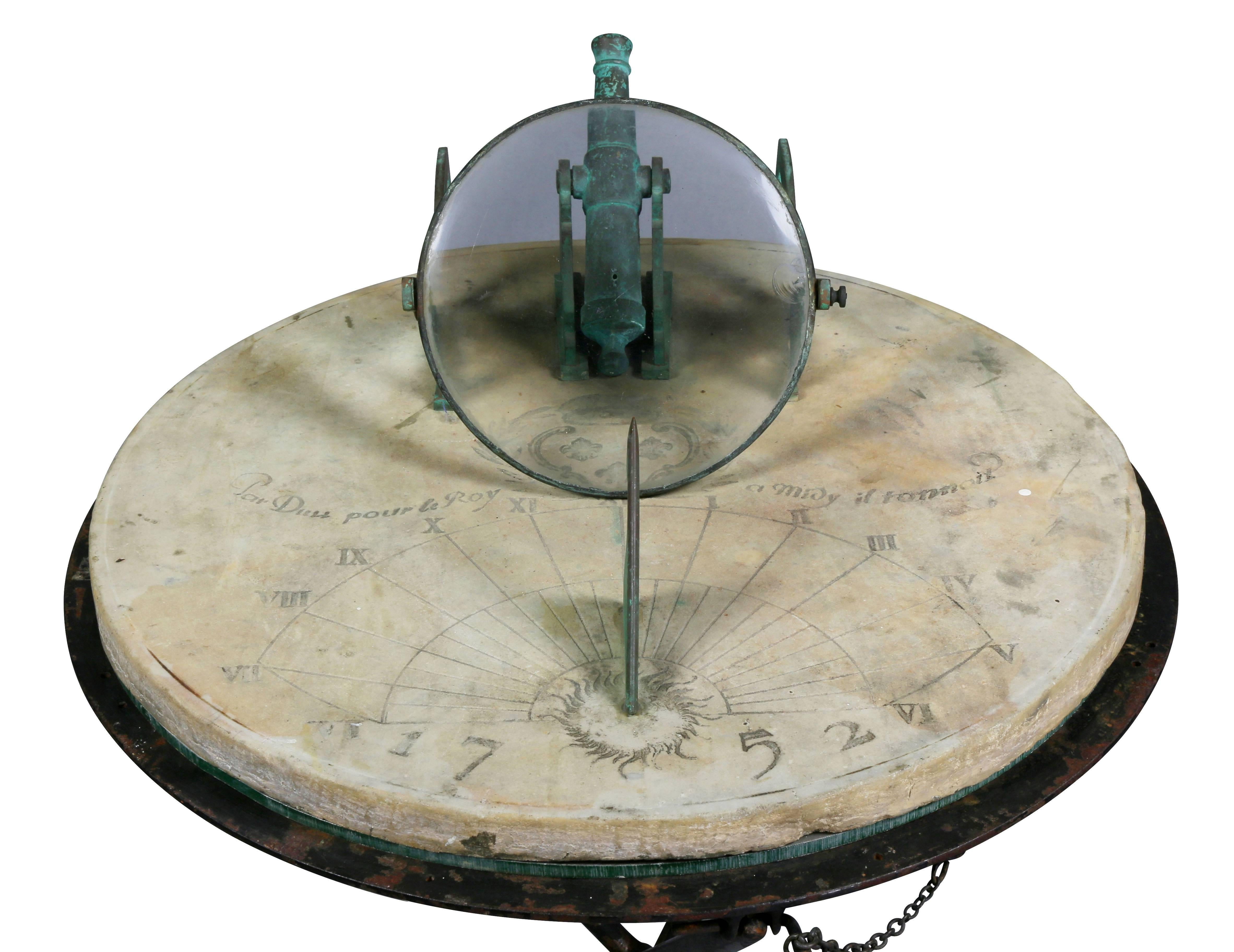 French Bronze and Marble Cannon Sundial 3