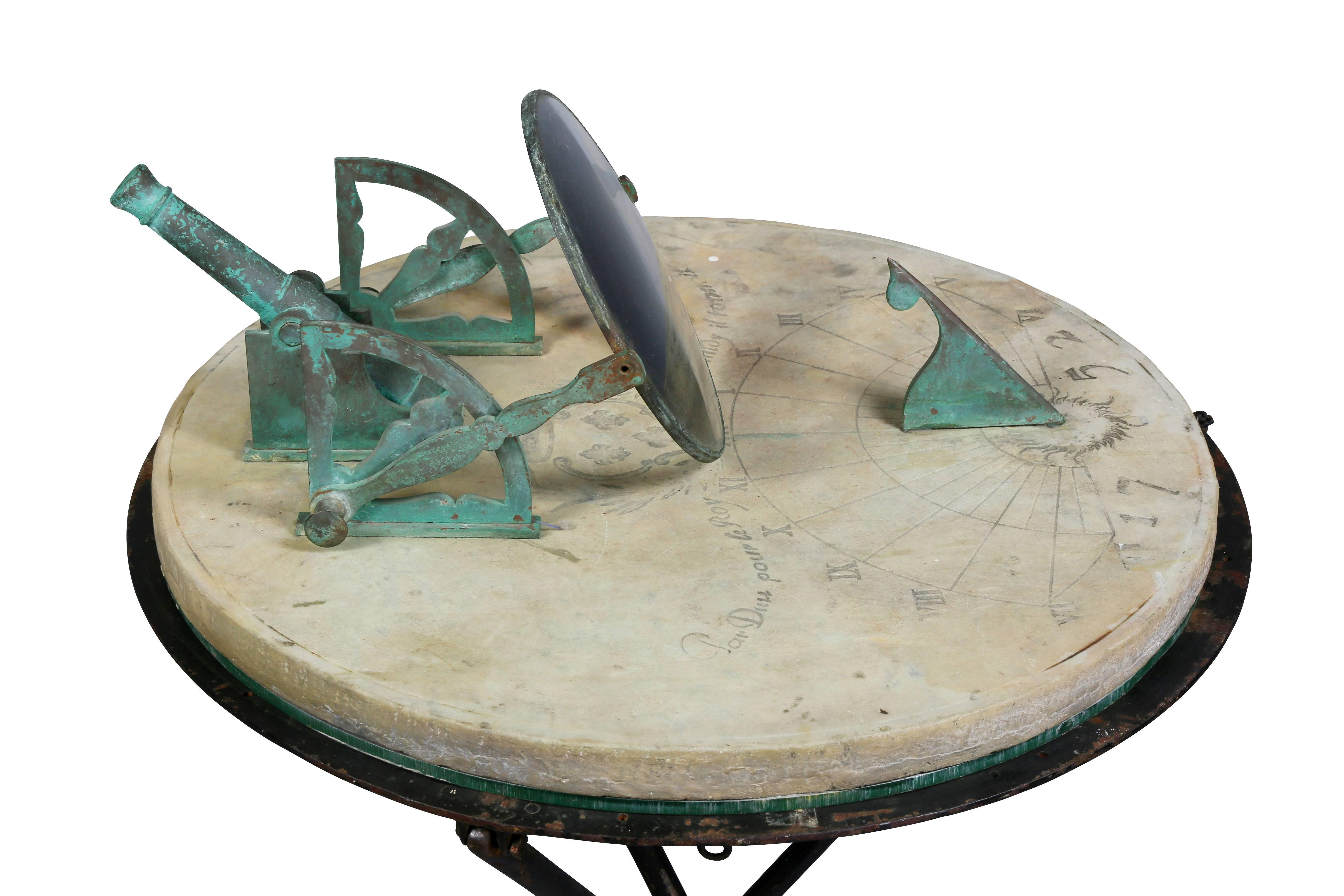 Mid-18th Century French Bronze and Marble Cannon Sundial