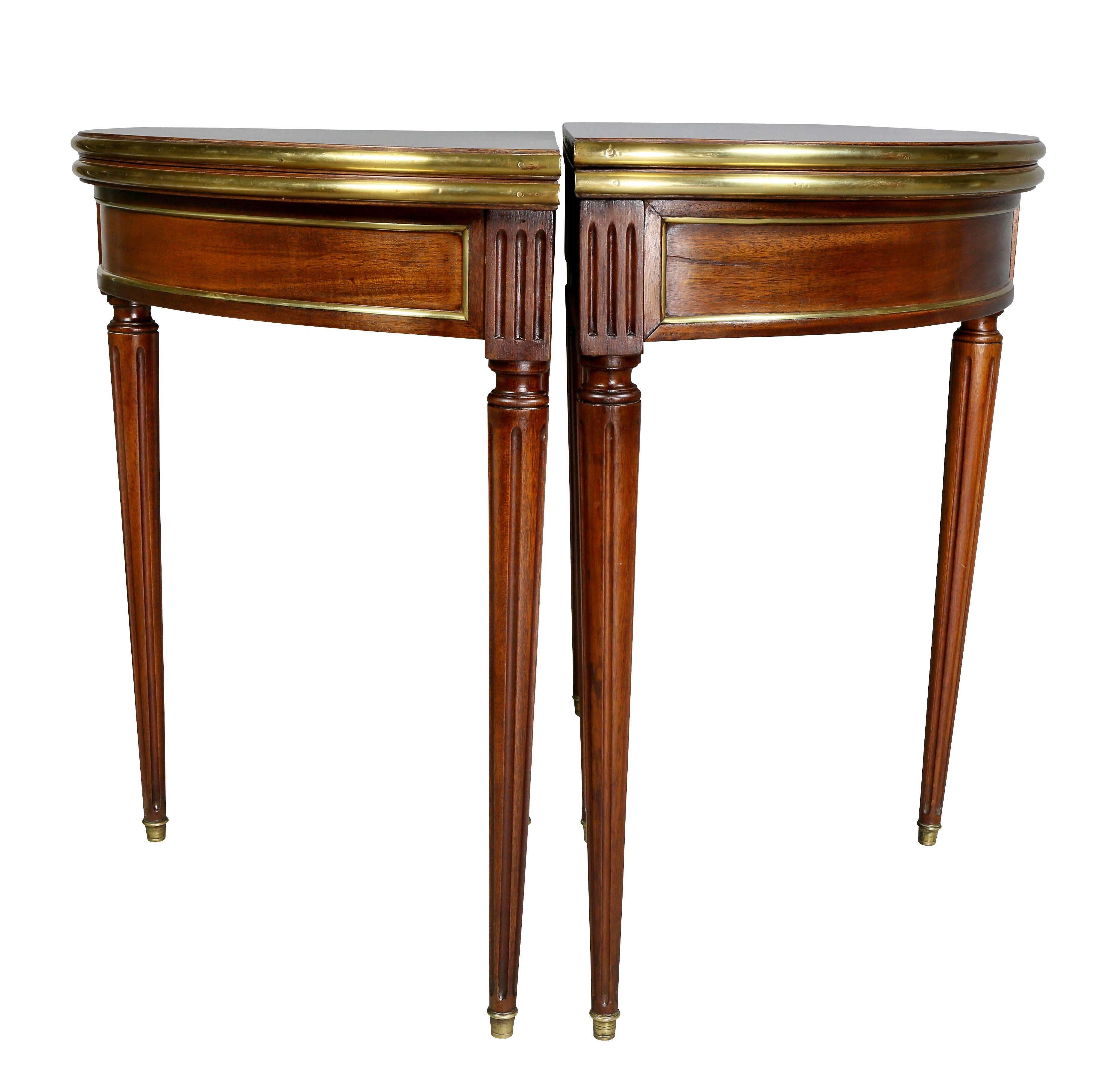 Pair of Directoire Style Mahogany and Brass-Mounted Console/Games Tables 4