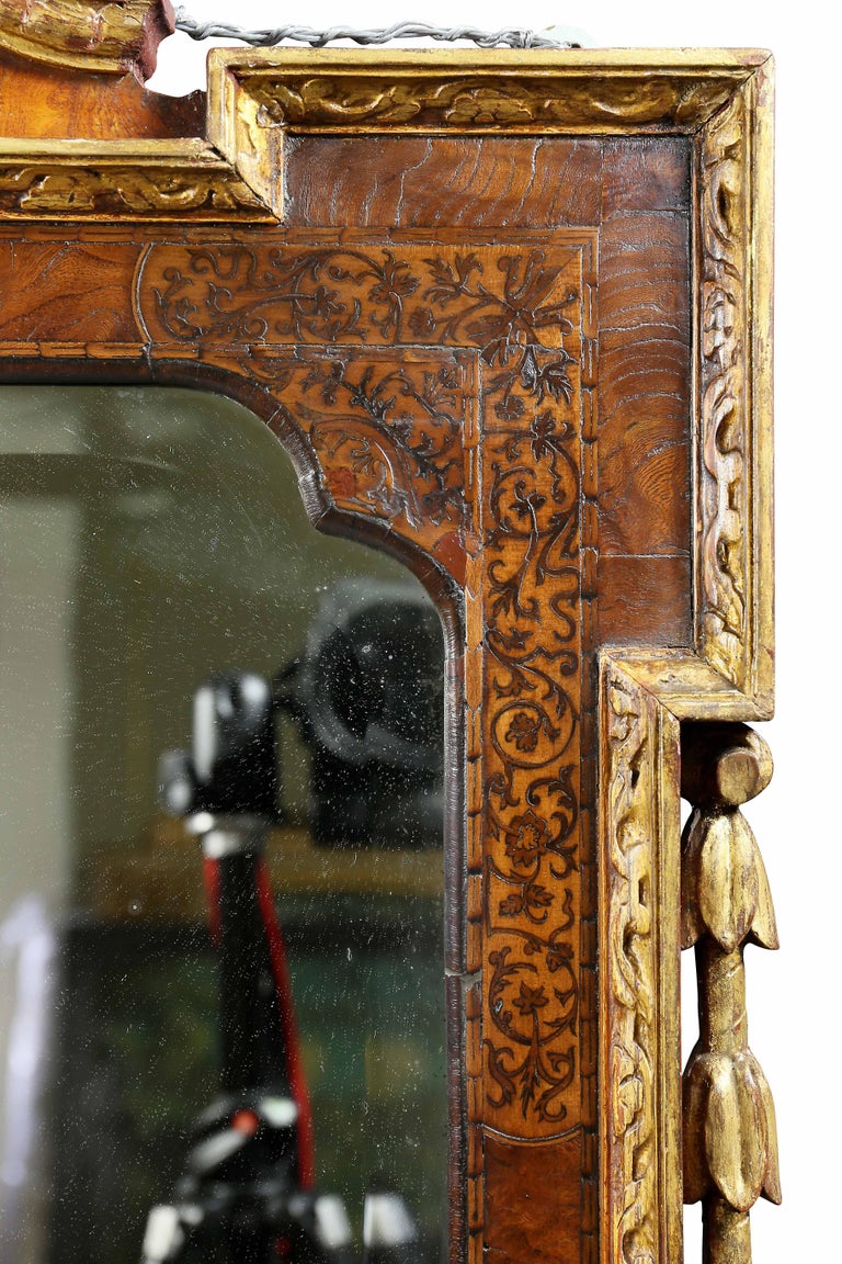 II Giltwood, Burl Elm and Marquetry Mirror For Sale at 1stDibs