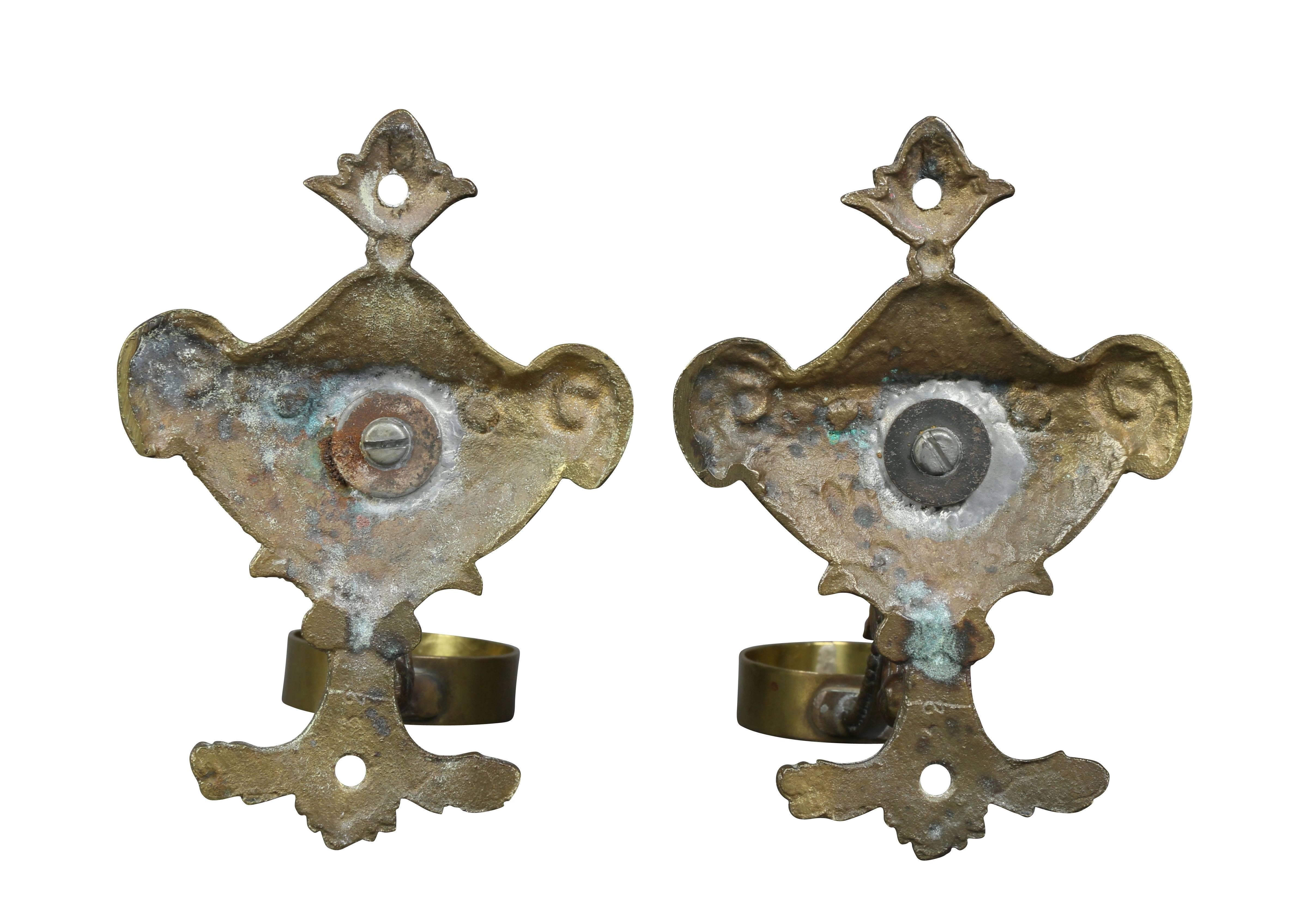 Pair of Regency Brass, Etched and Cut-Glass Hurricane Wall Sconces 5