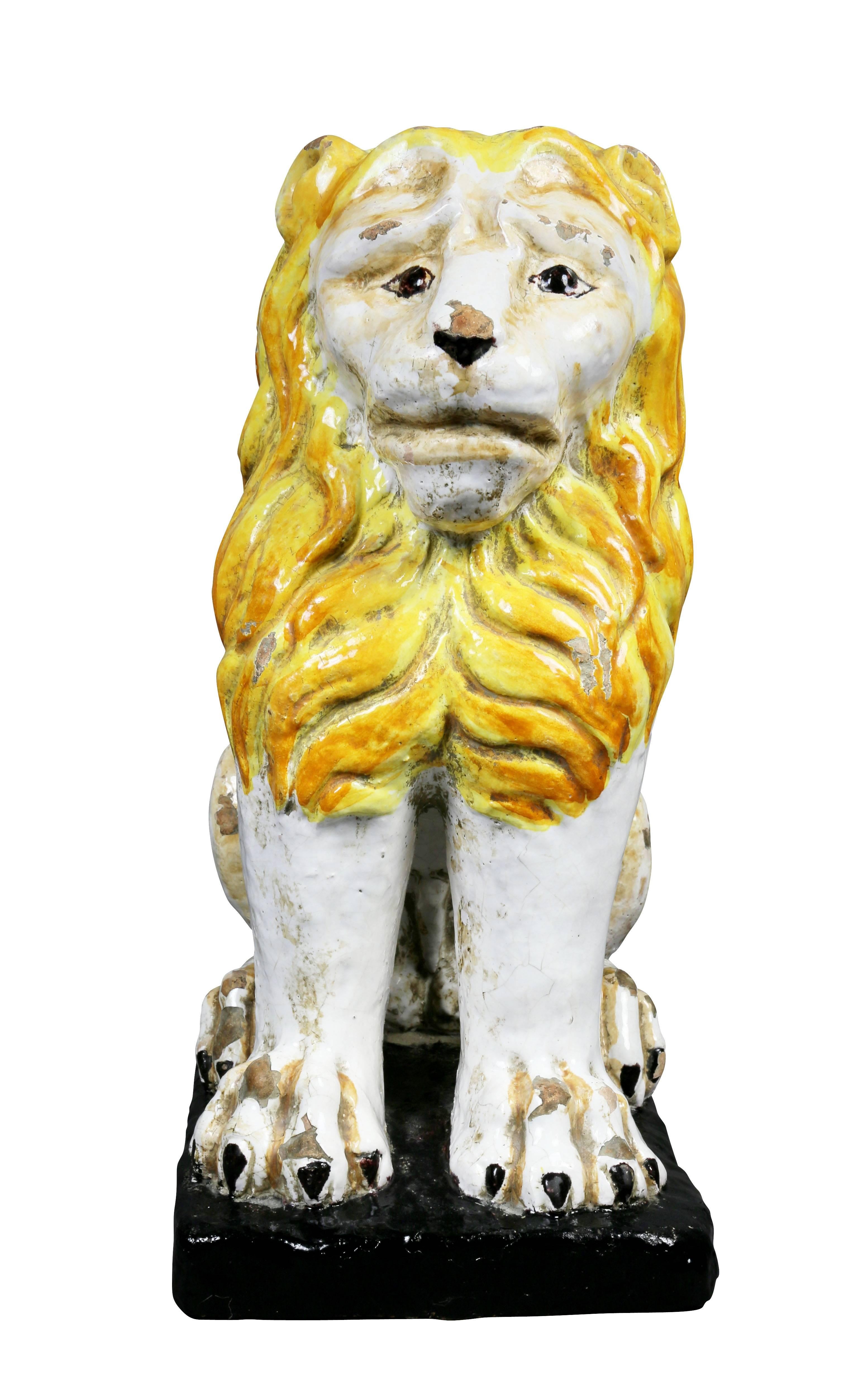 Italian Majolica Figure of a Lion In Good Condition In Essex, MA