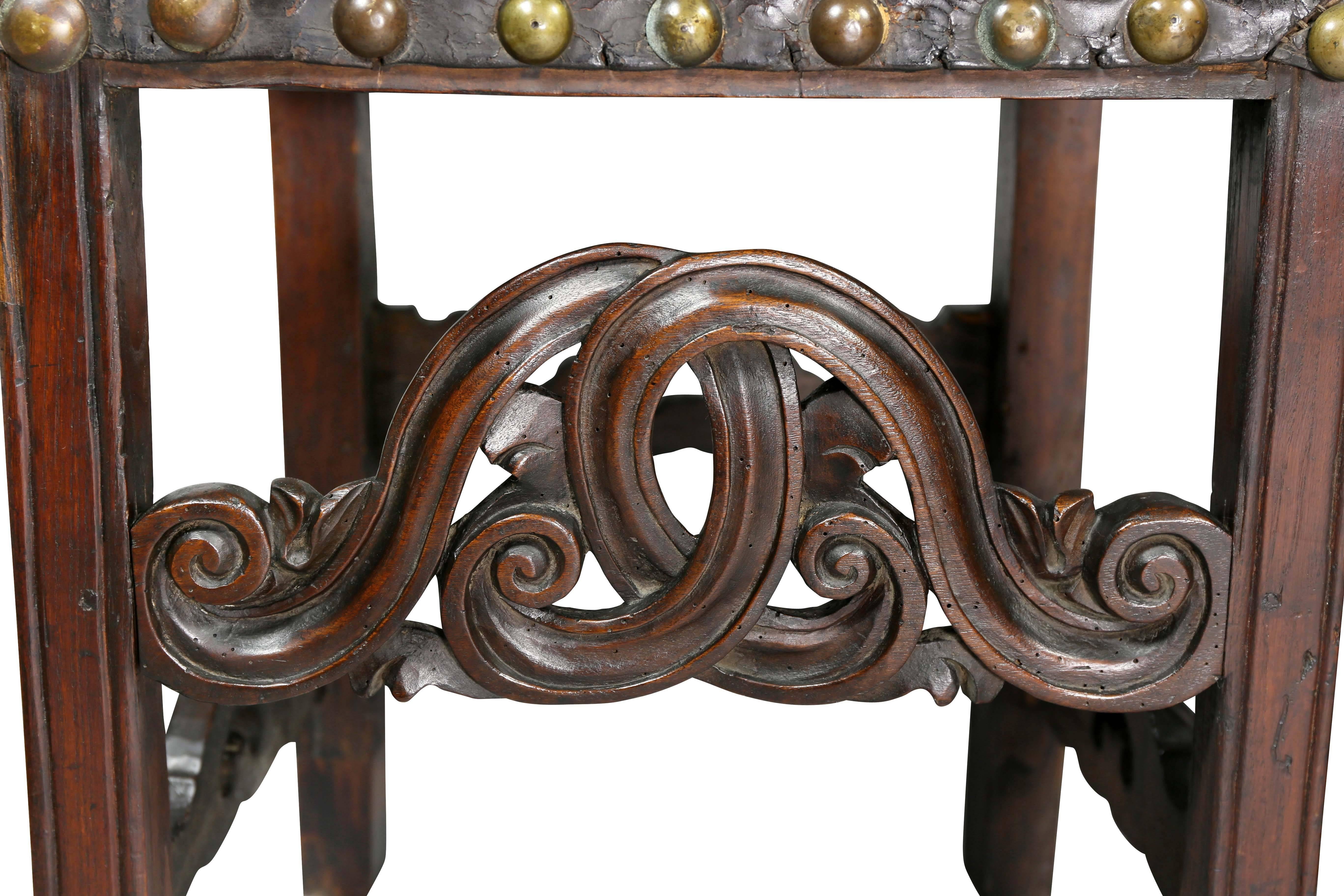 Pair of Portuguese Baroque Walnut Side Chairs 1