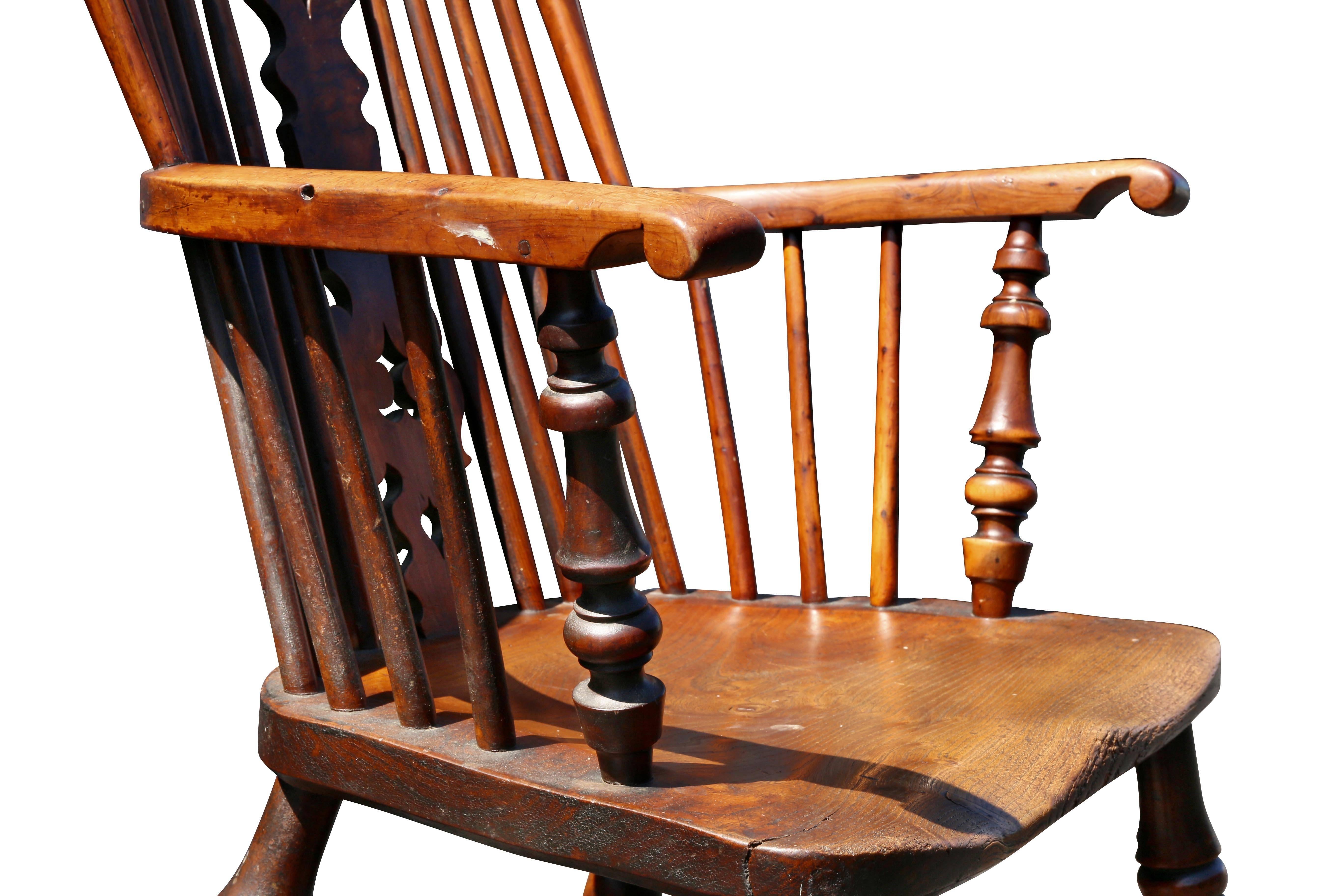 Late Regency Yew Wood Windsor Armchair In Good Condition For Sale In Essex, MA