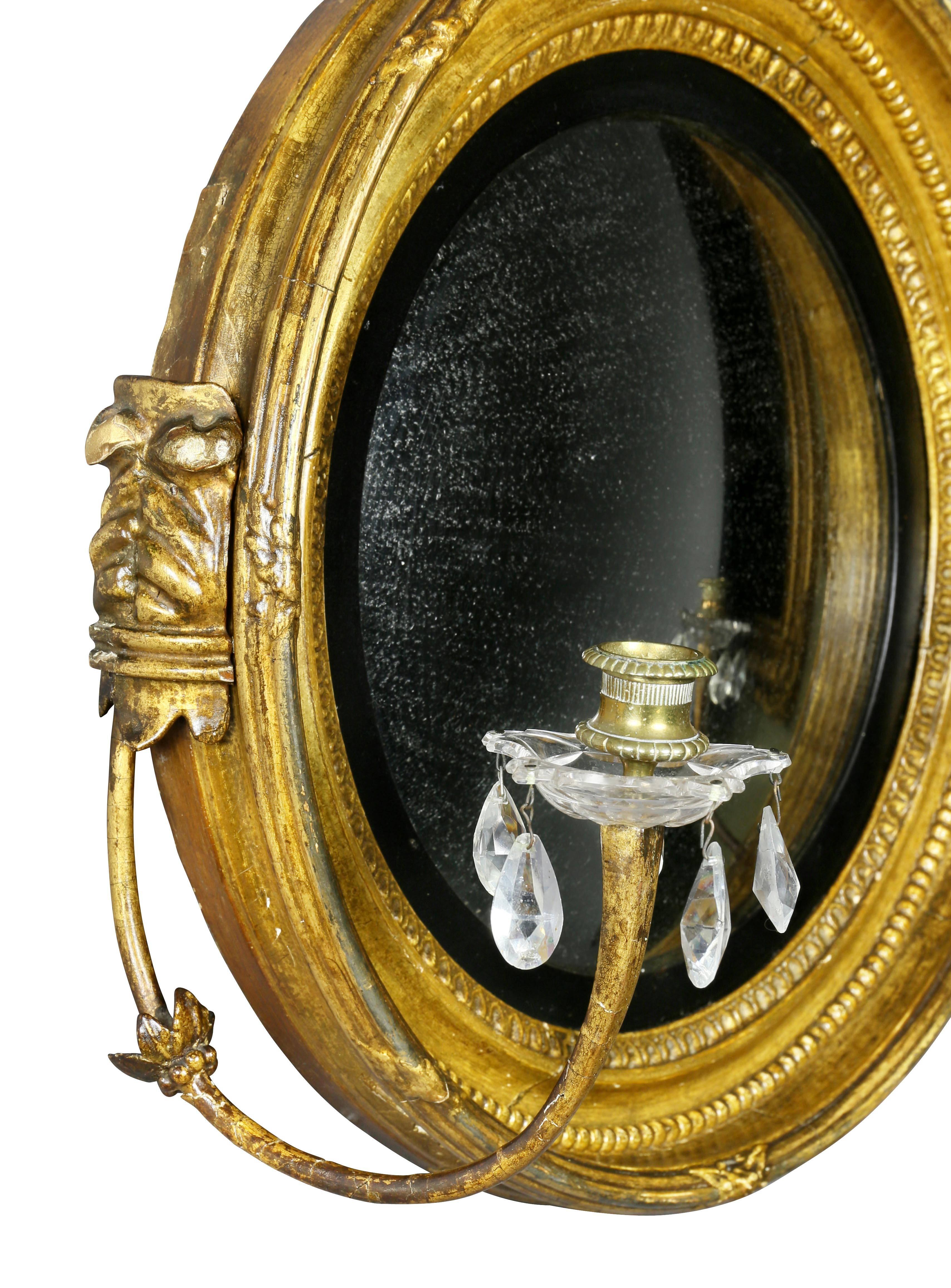 Regency Giltwood Girondole/Convex Mirror In Good Condition In Essex, MA