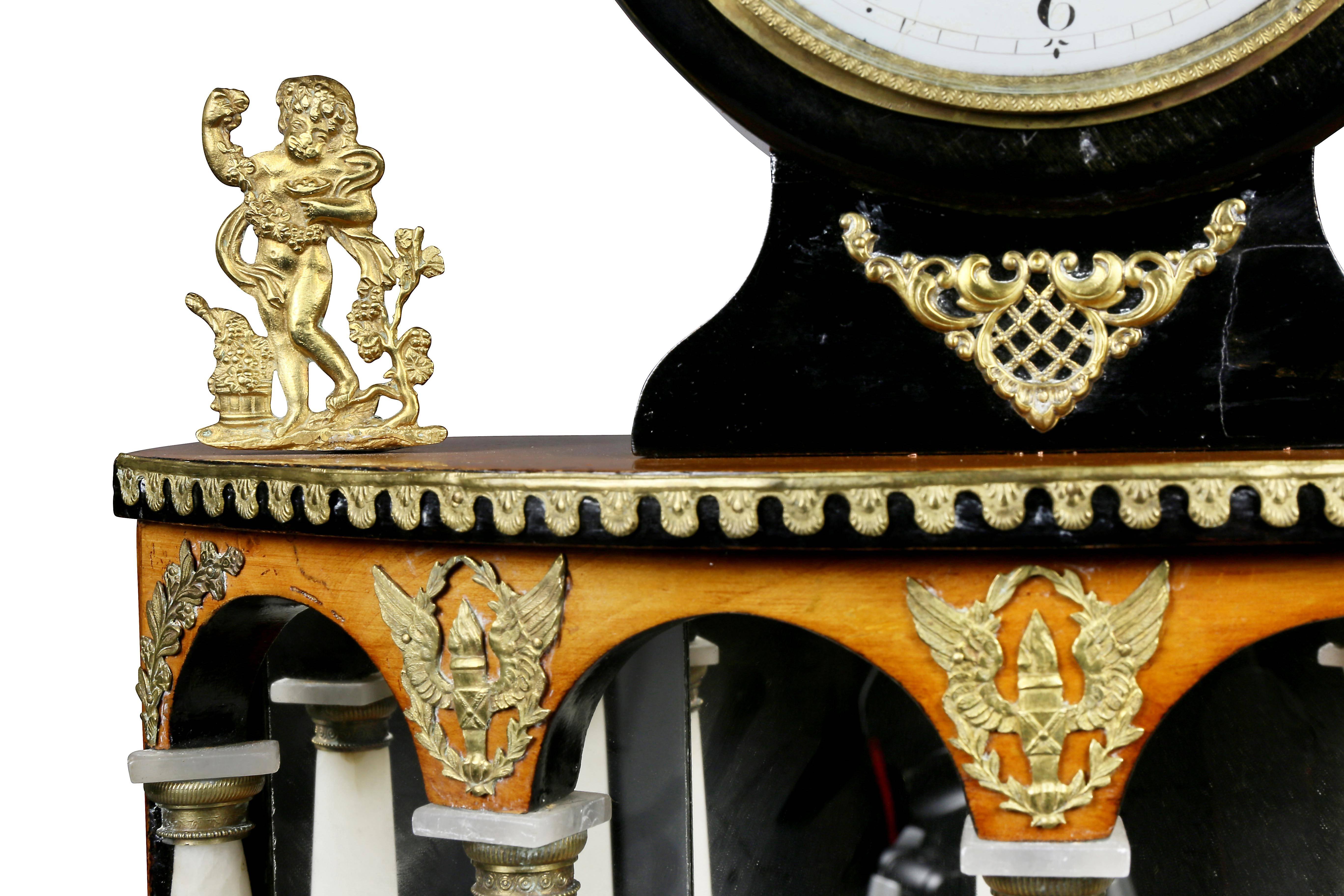 Early 19th Century Biedermeier Pearwood and Bronze Mounted Mantle Clock