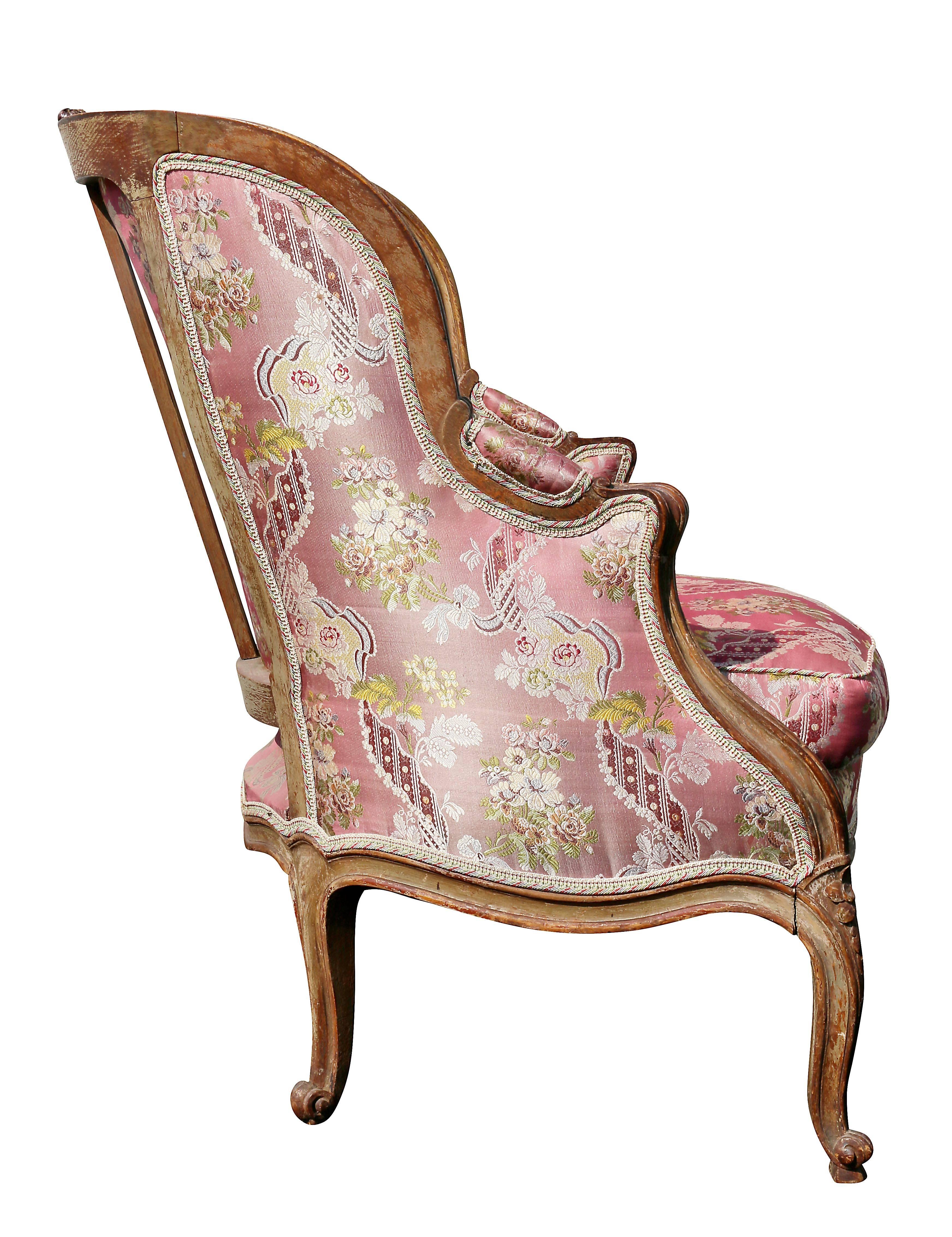 Louis XV Style Walnut and Painted Bergere Chair 2