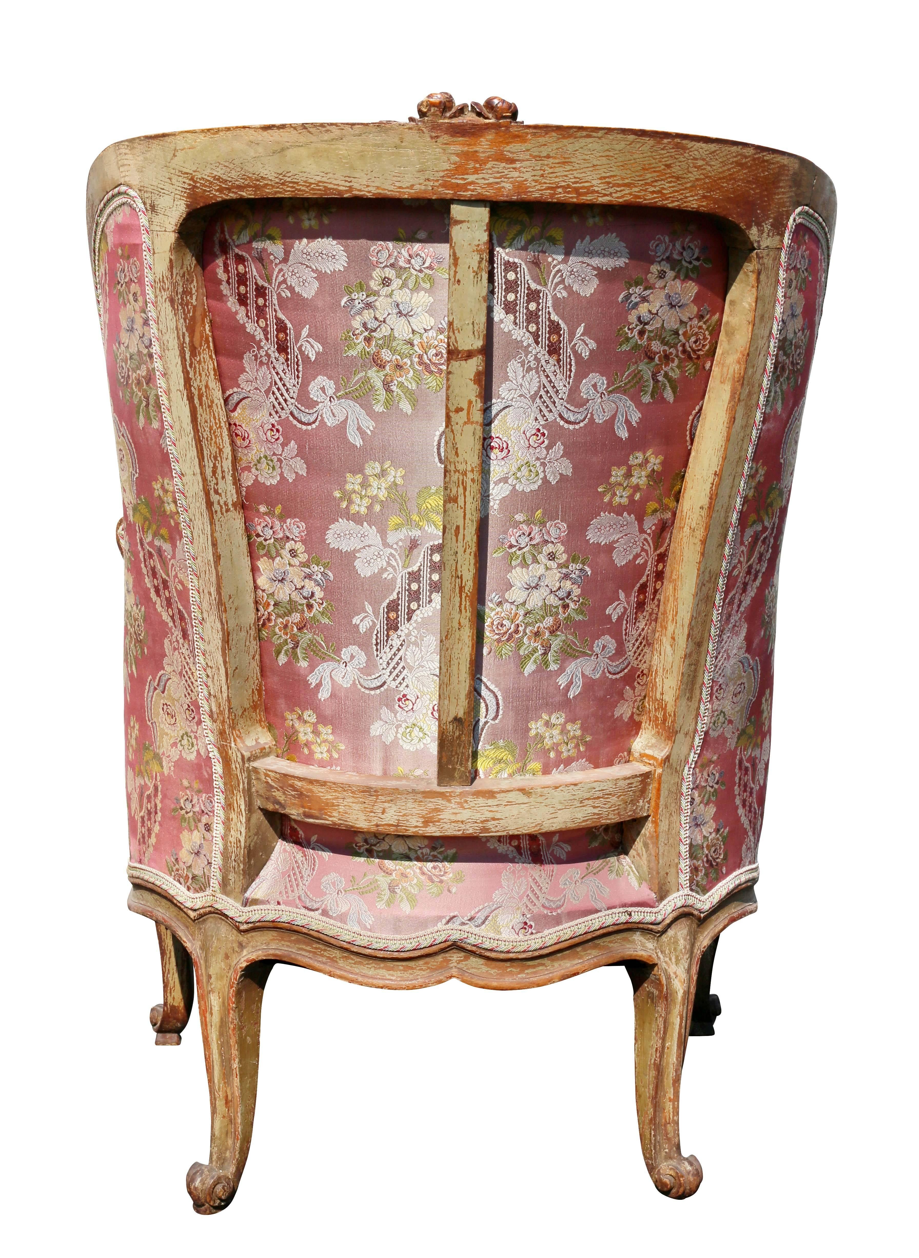 Louis XV Style Walnut and Painted Bergere Chair 4