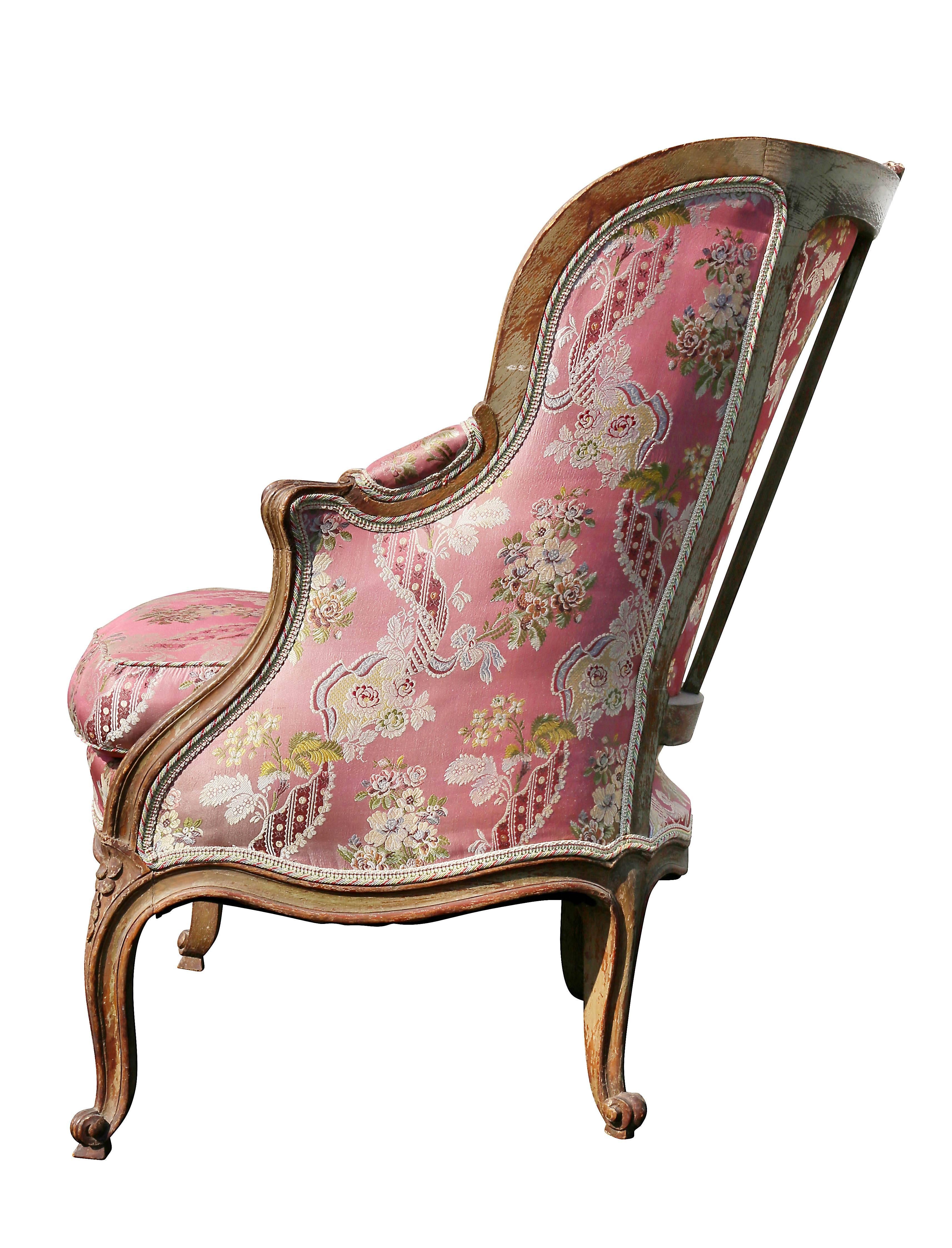 Louis XV Style Walnut and Painted Bergere Chair 3