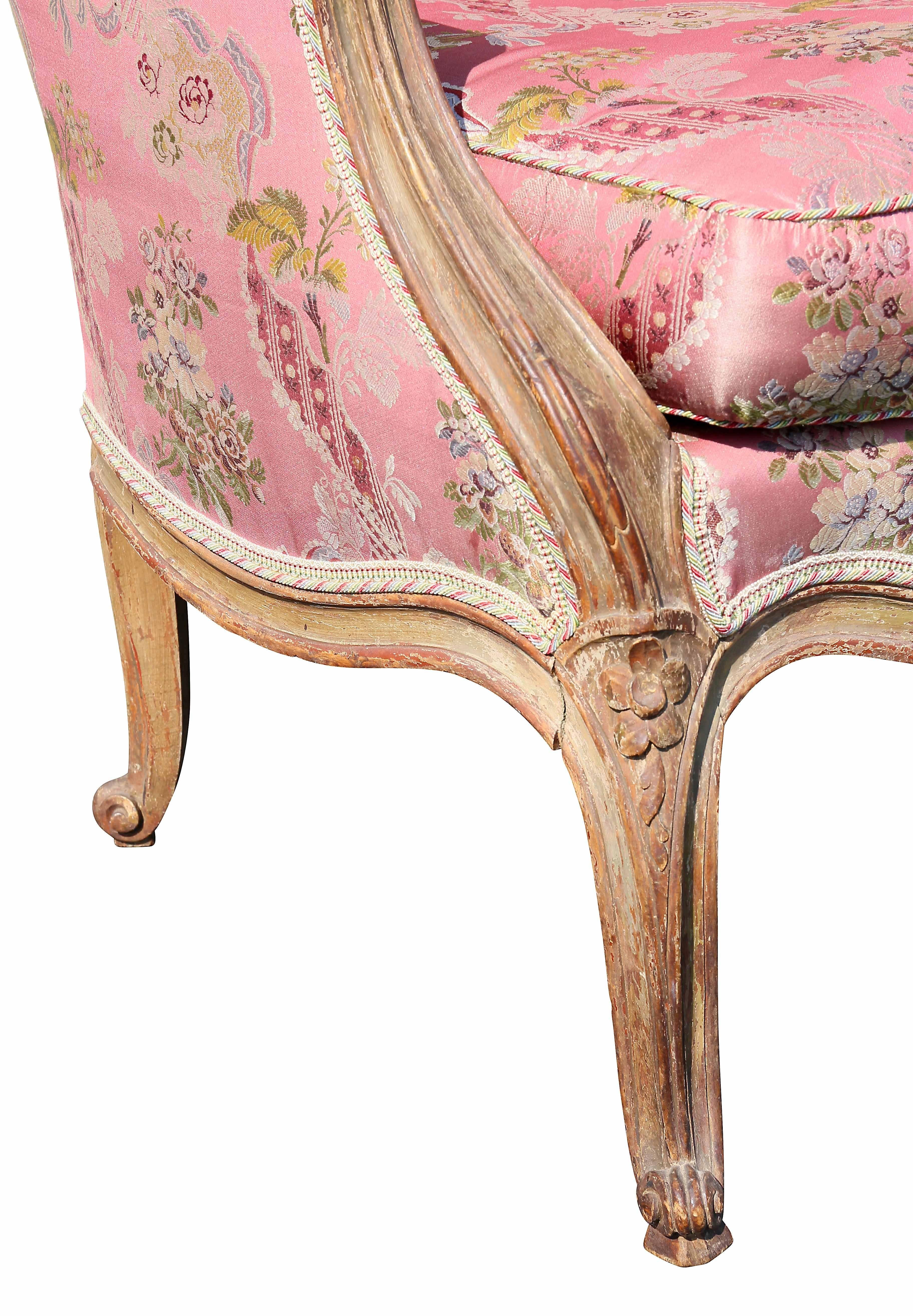Louis XV Style Walnut and Painted Bergere Chair 1