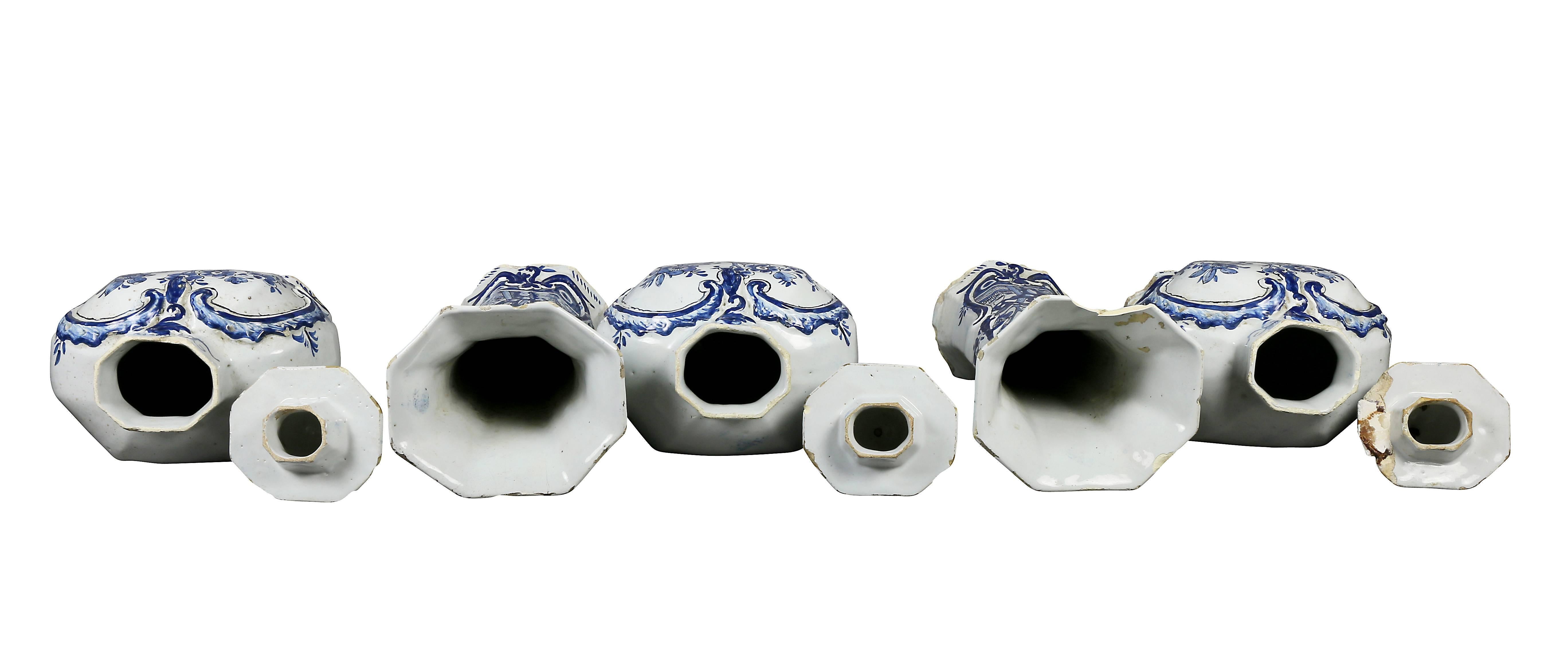 Other Delft Five-Piece Blue and White Pottery Garniture