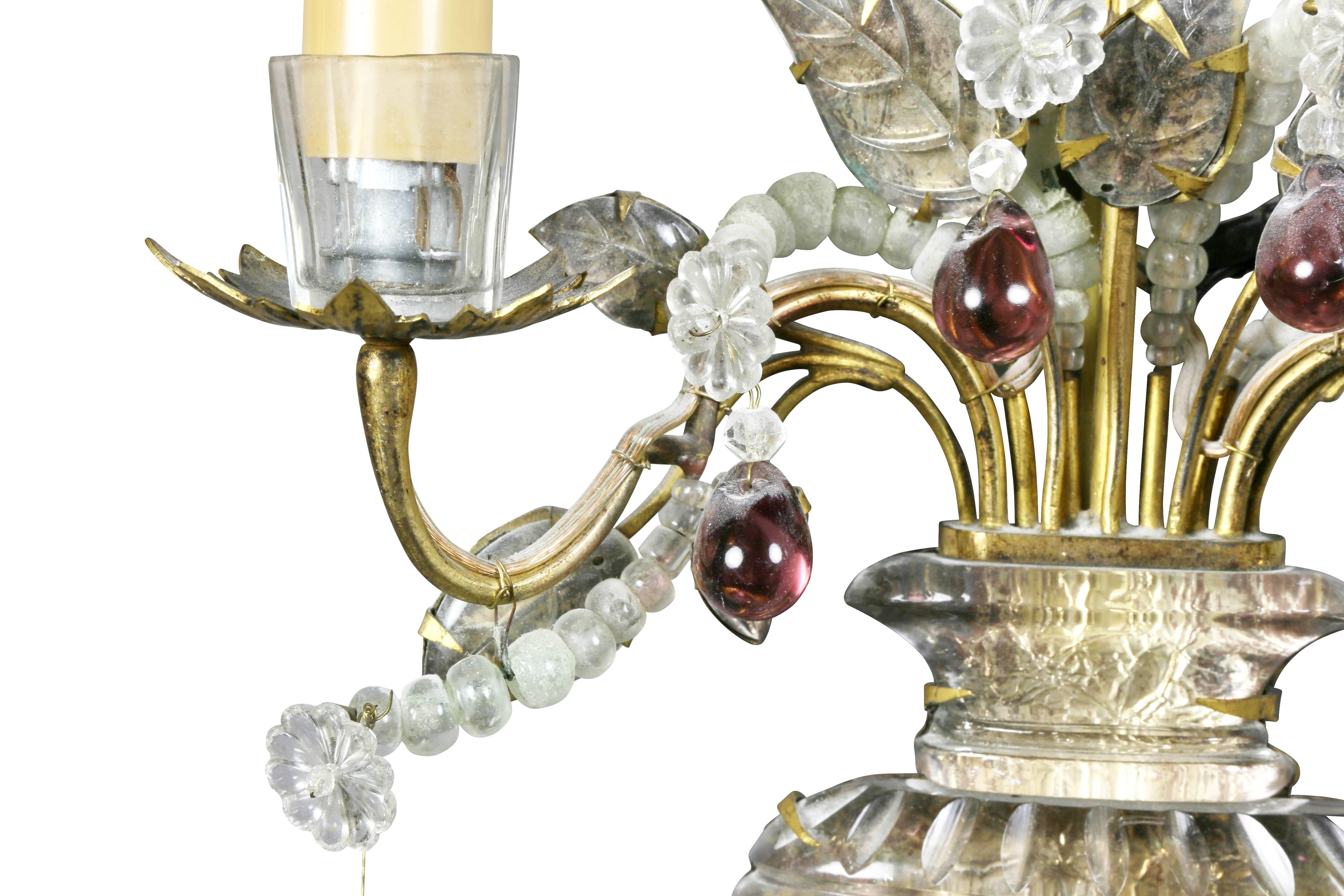 Early 20th Century Pair of Rock Crystal and Amethyst Sconces Signed Baguès, Paris