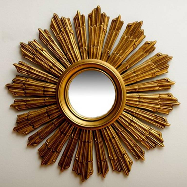 1920s French Giltwood Triple Ray Sunburst Mirror For Sale