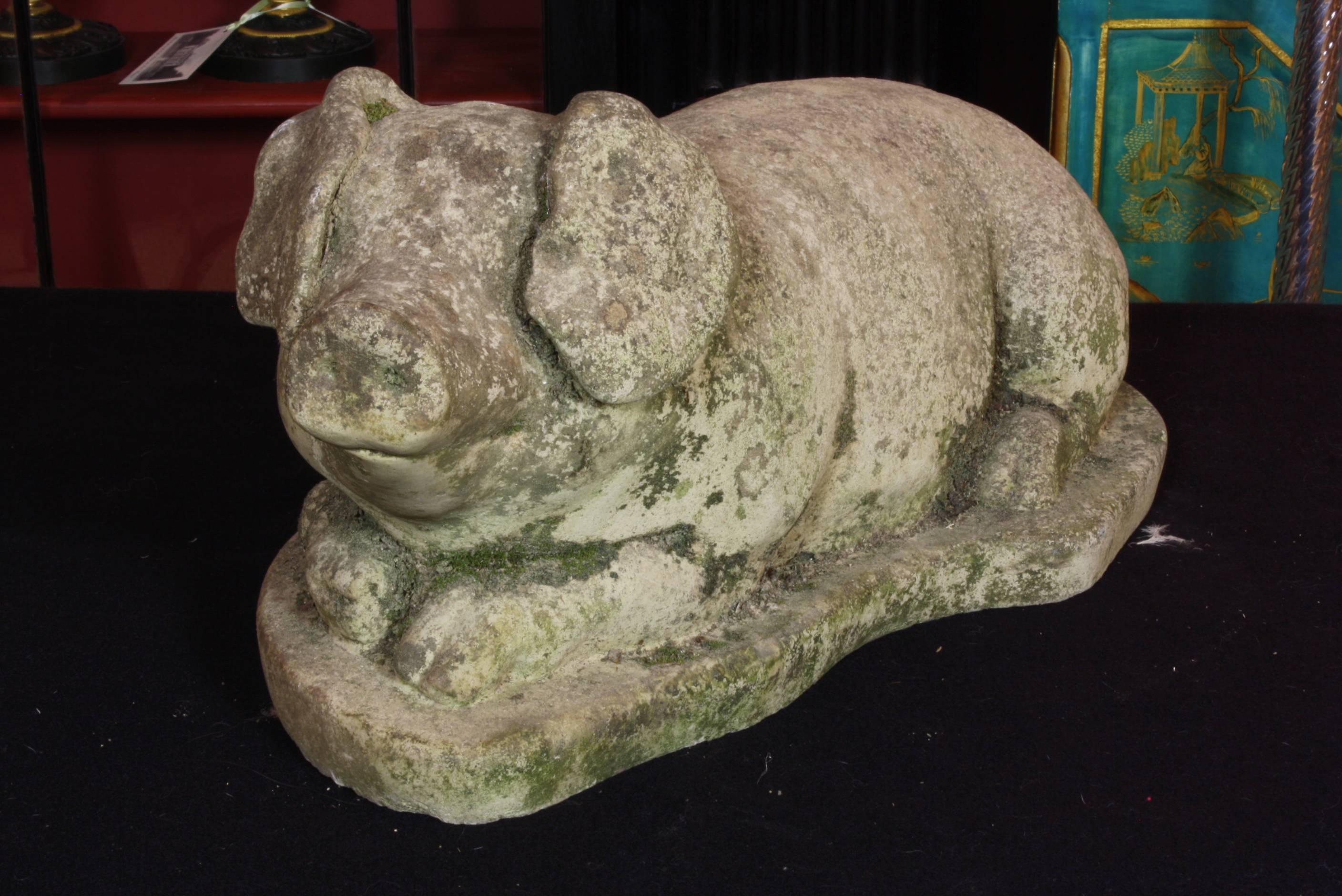 Rustic French Garden Pig in Cast Stone
