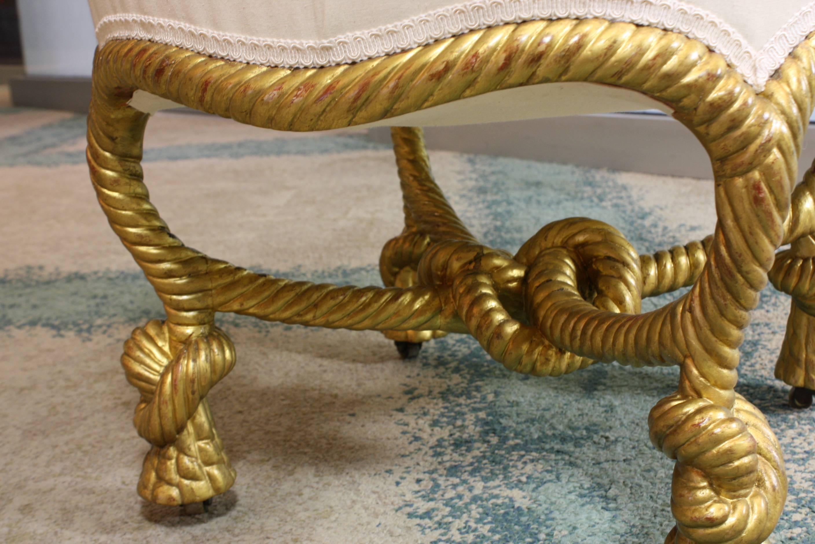 Wood French Giltwood Knotted Rope Style Ottoman