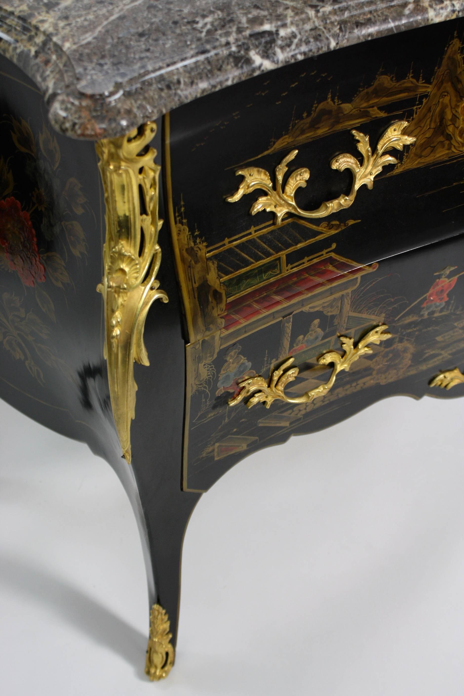 Marble French Louis XV Style Chinoiserie Commode