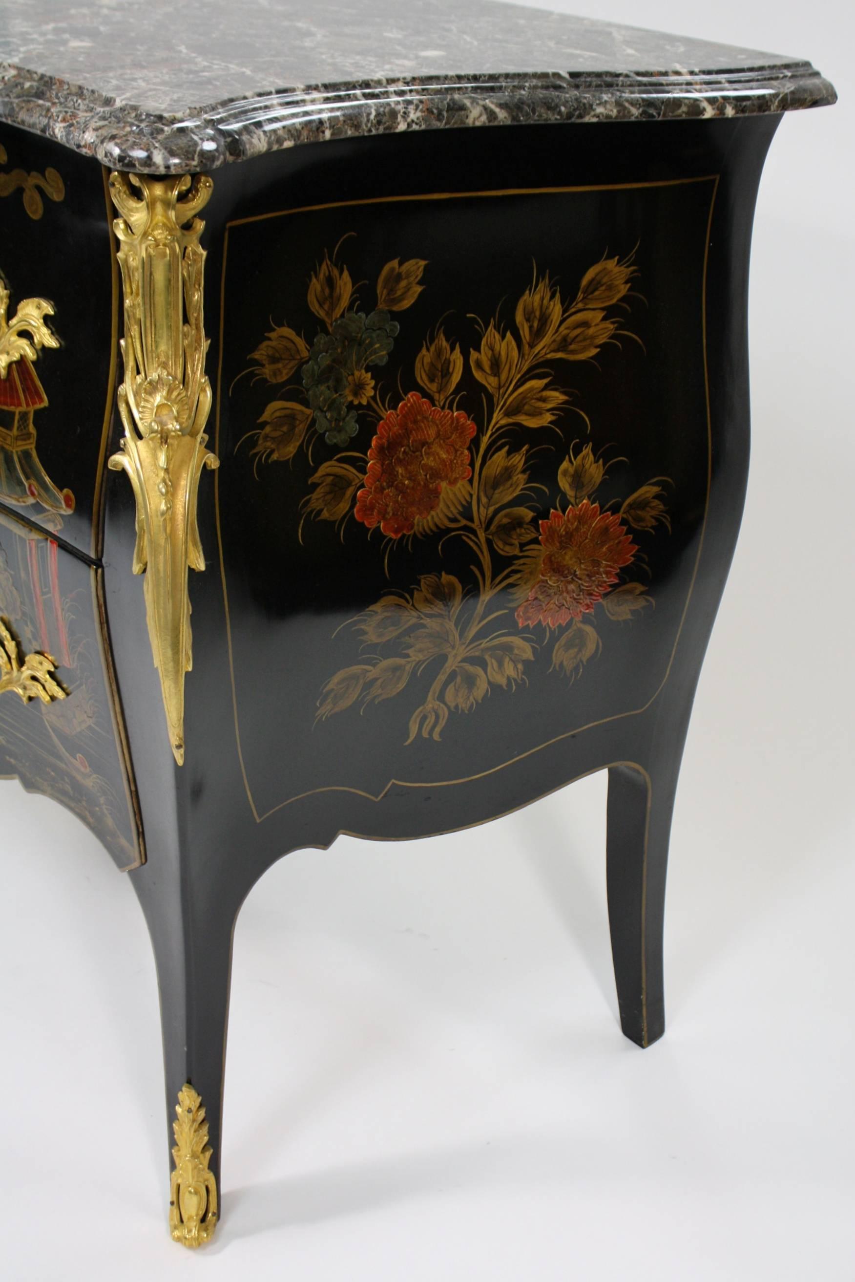 Japanned French Louis XV Style Chinoiserie Commode