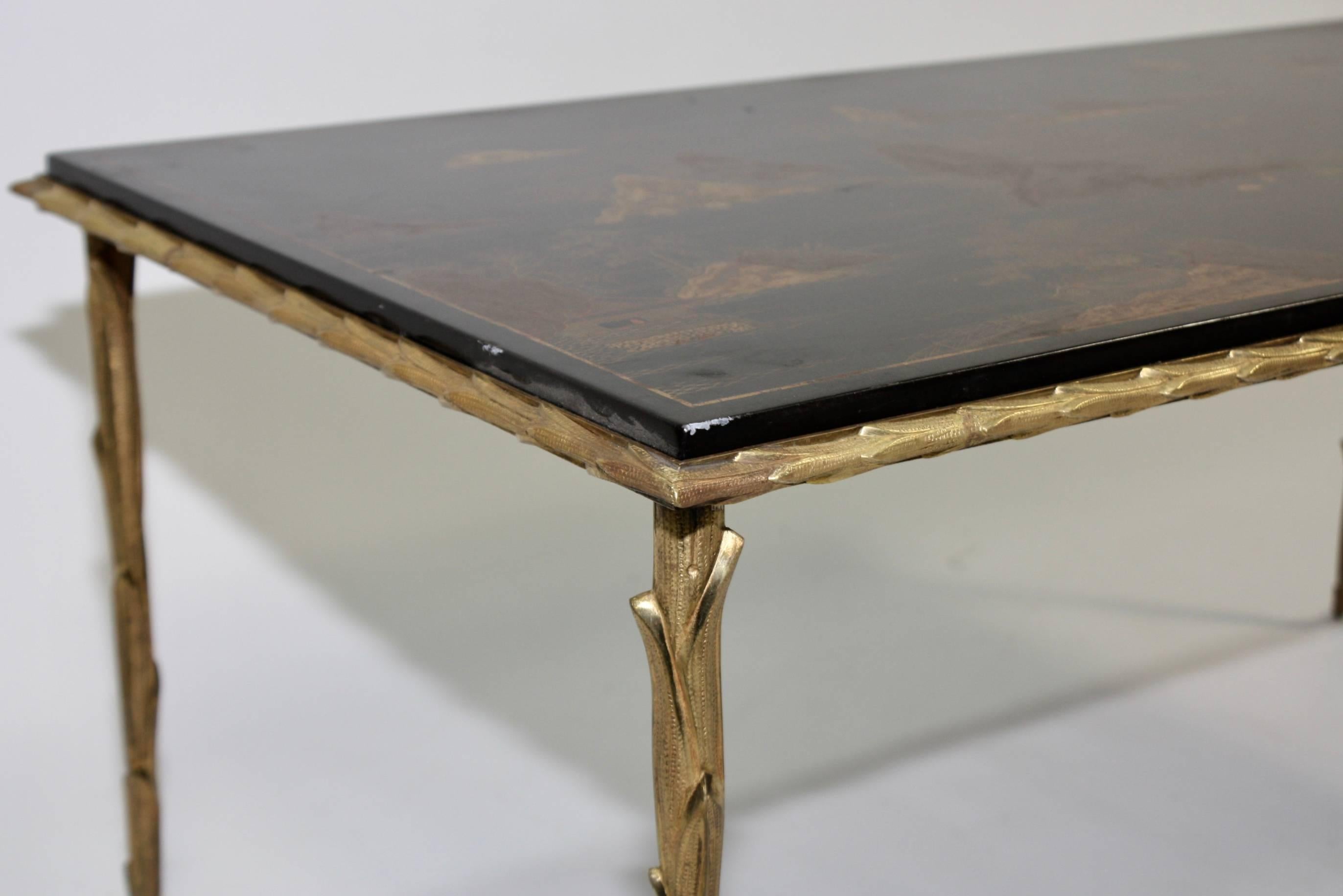 Black Lacquered Chinoiserie Coffee Table by Maison Baguès 1