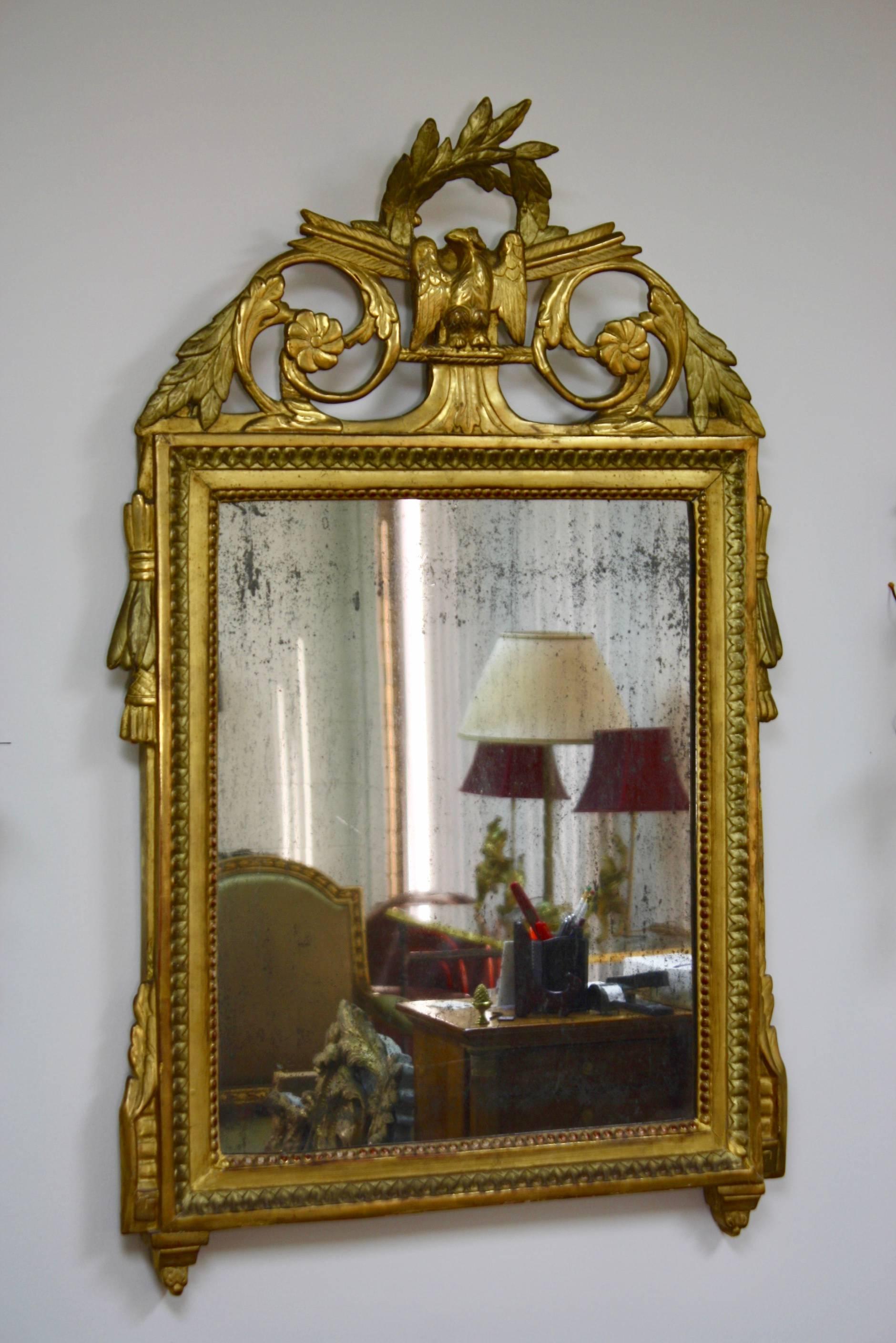French Louis XVI Period Trumeau Mirror with Eagle For Sale