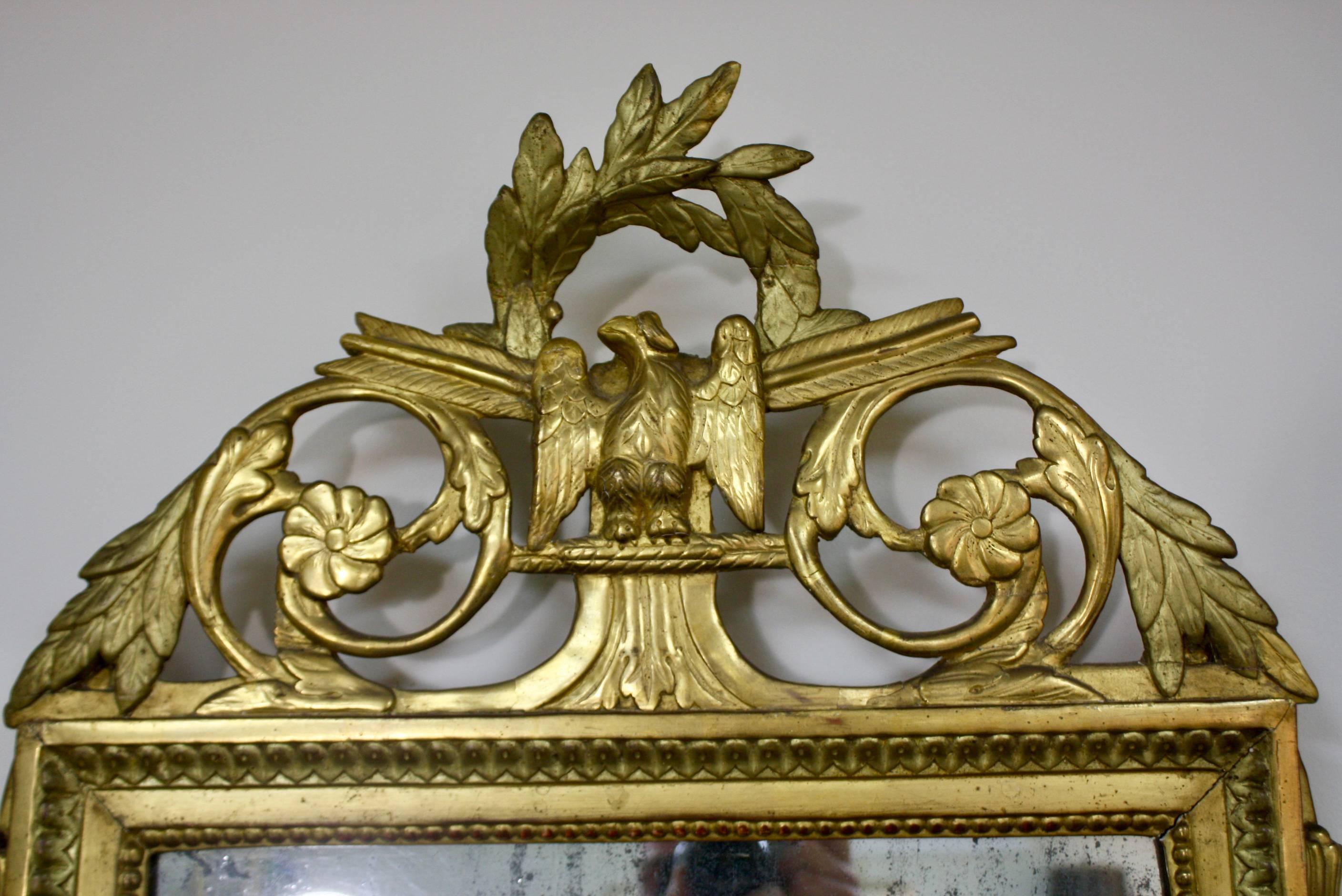 Gilt Louis XVI Period Trumeau Mirror with Eagle For Sale