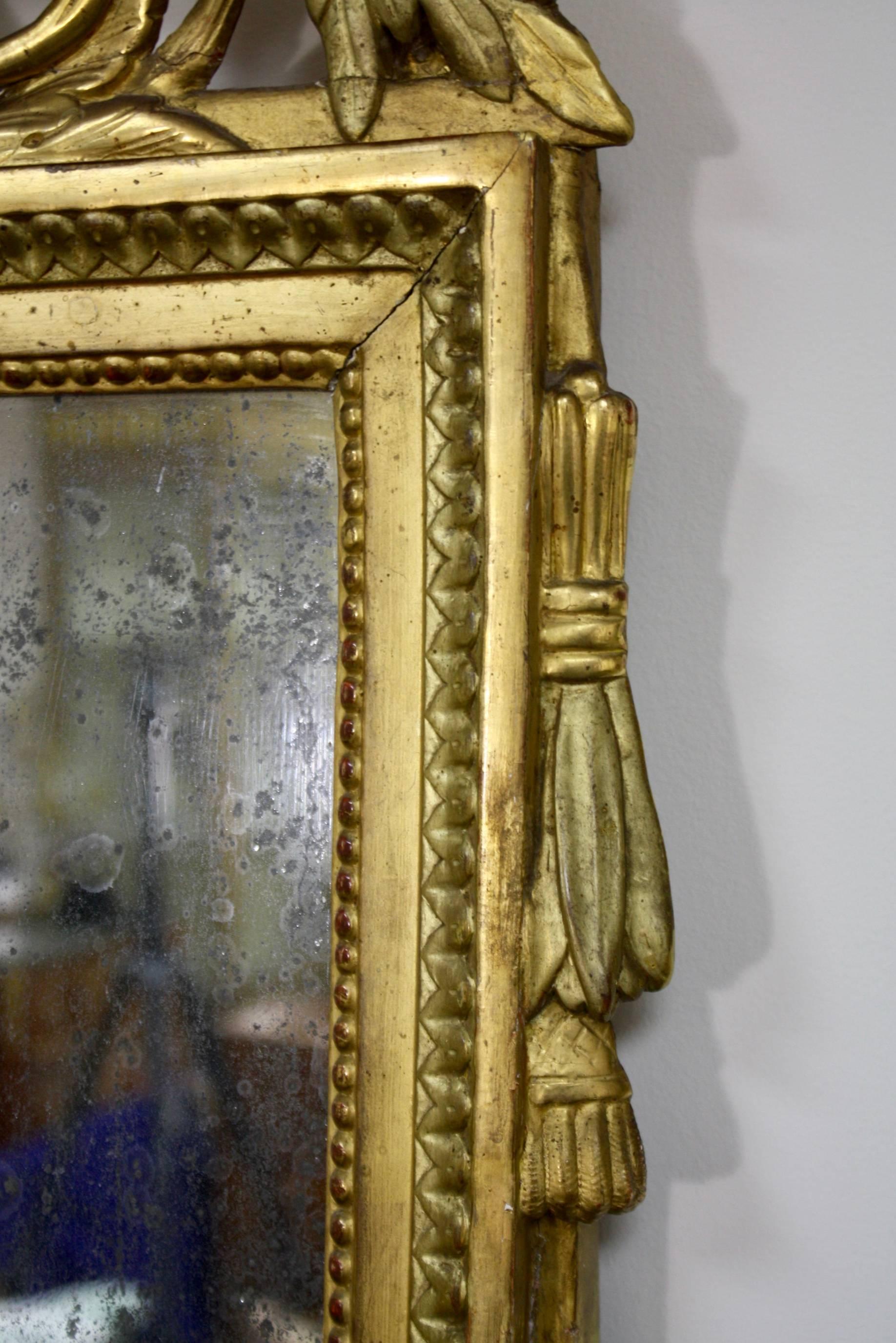 Wood Louis XVI Period Trumeau Mirror with Eagle For Sale