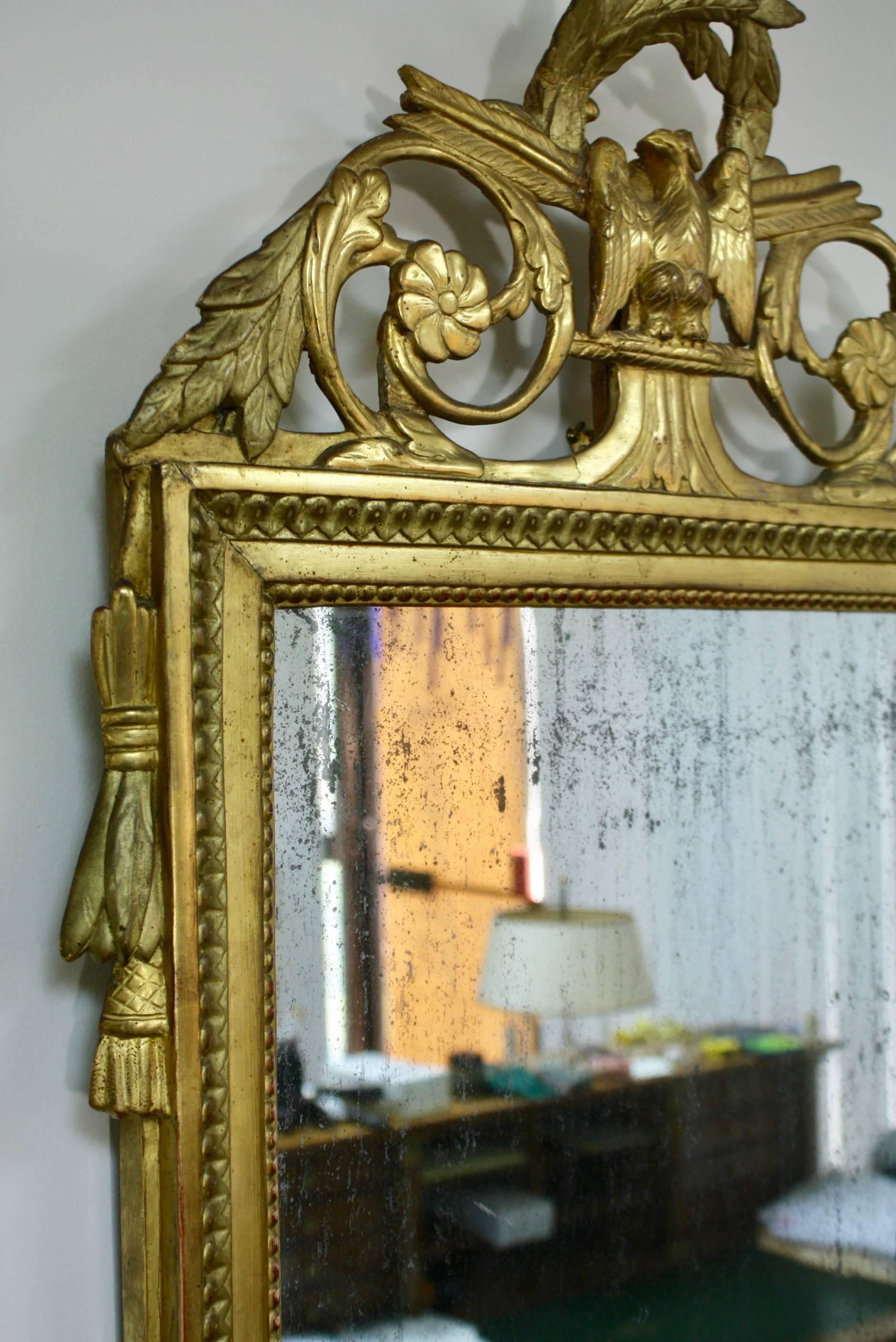 18th Century Louis XVI Period Trumeau Mirror with Eagle For Sale