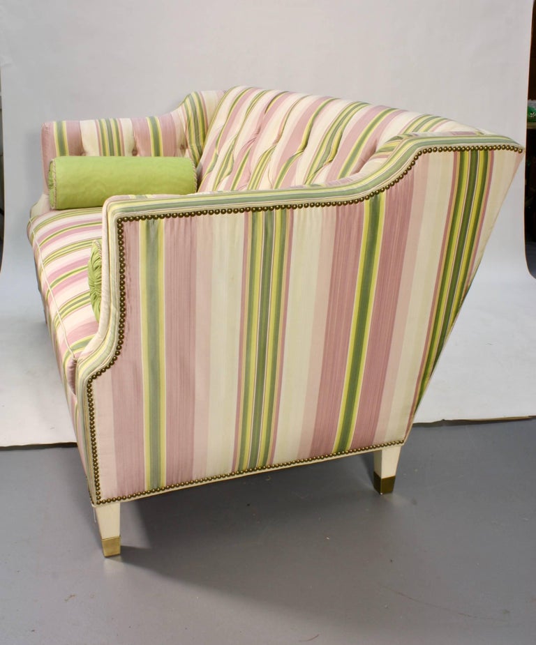 Custom Upholstered Sofa in Striped Silk Fabric by Scalamandre For Sale