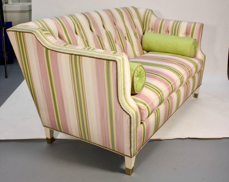 Custom Upholstered Sofa in Striped Silk Fabric by Scalamandre For Sale