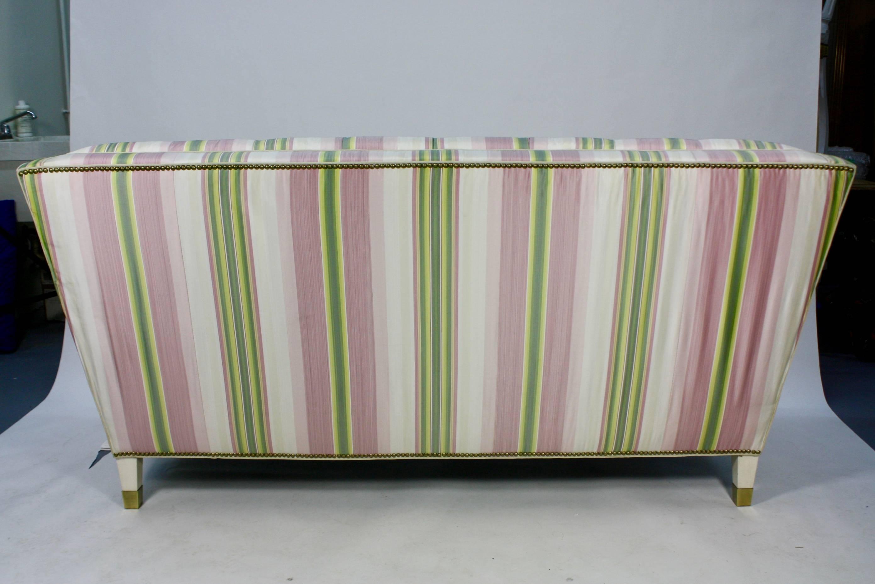 Painted Custom Upholstered Sofa in Striped Silk Fabric by Scalamandre For Sale