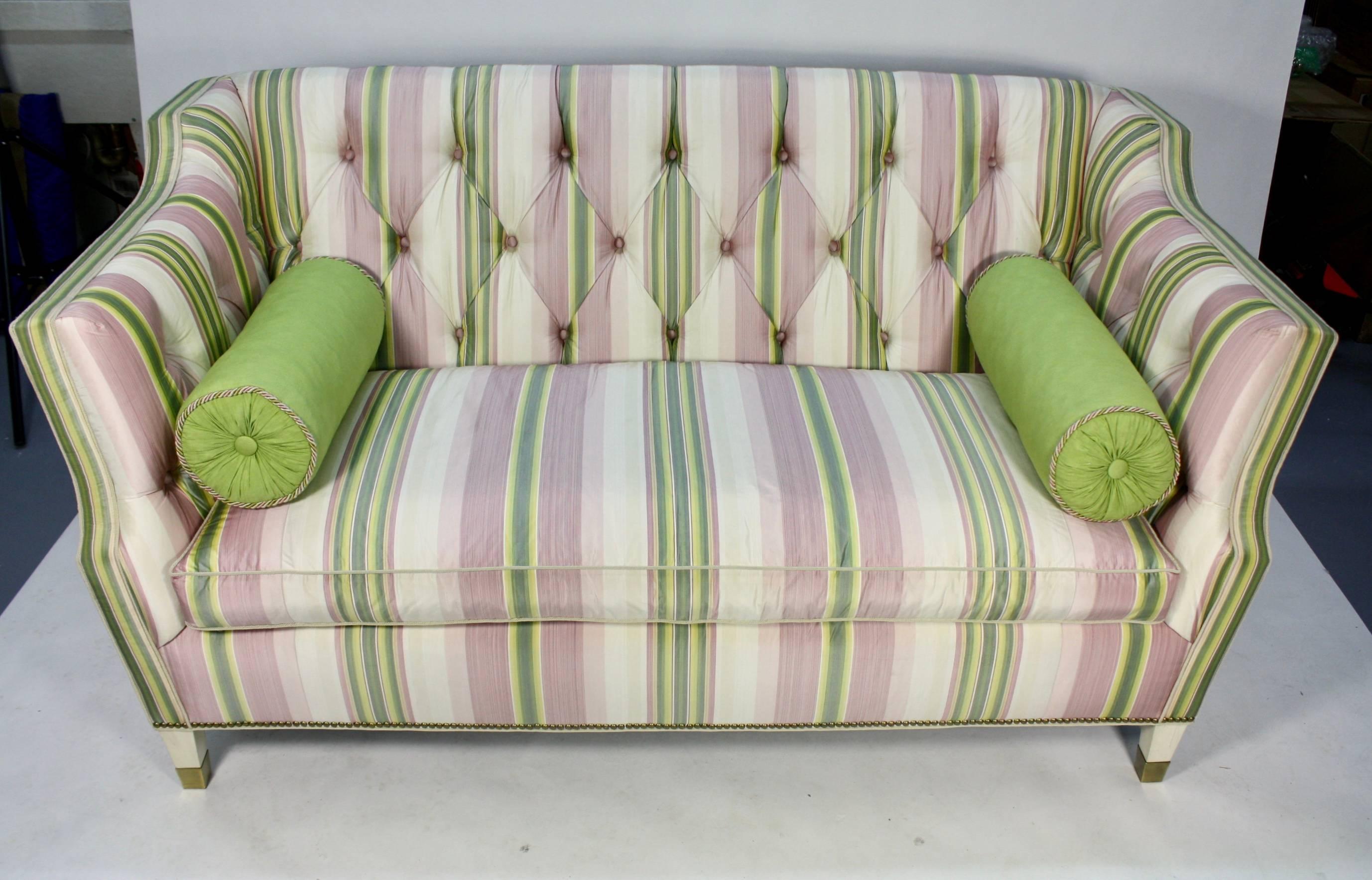 American Custom Upholstered Sofa in Striped Silk Fabric by Scalamandre For Sale