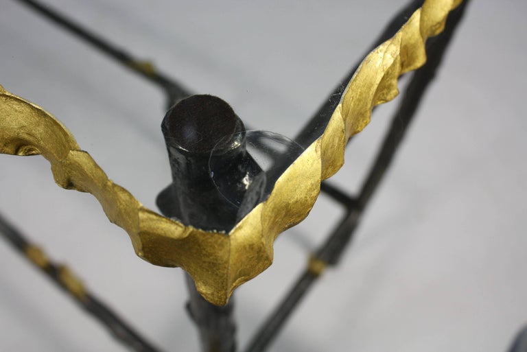 Faux Twig Console Table with Gilt-Bronze Snails and Rusticated Glass Top For Sale 4