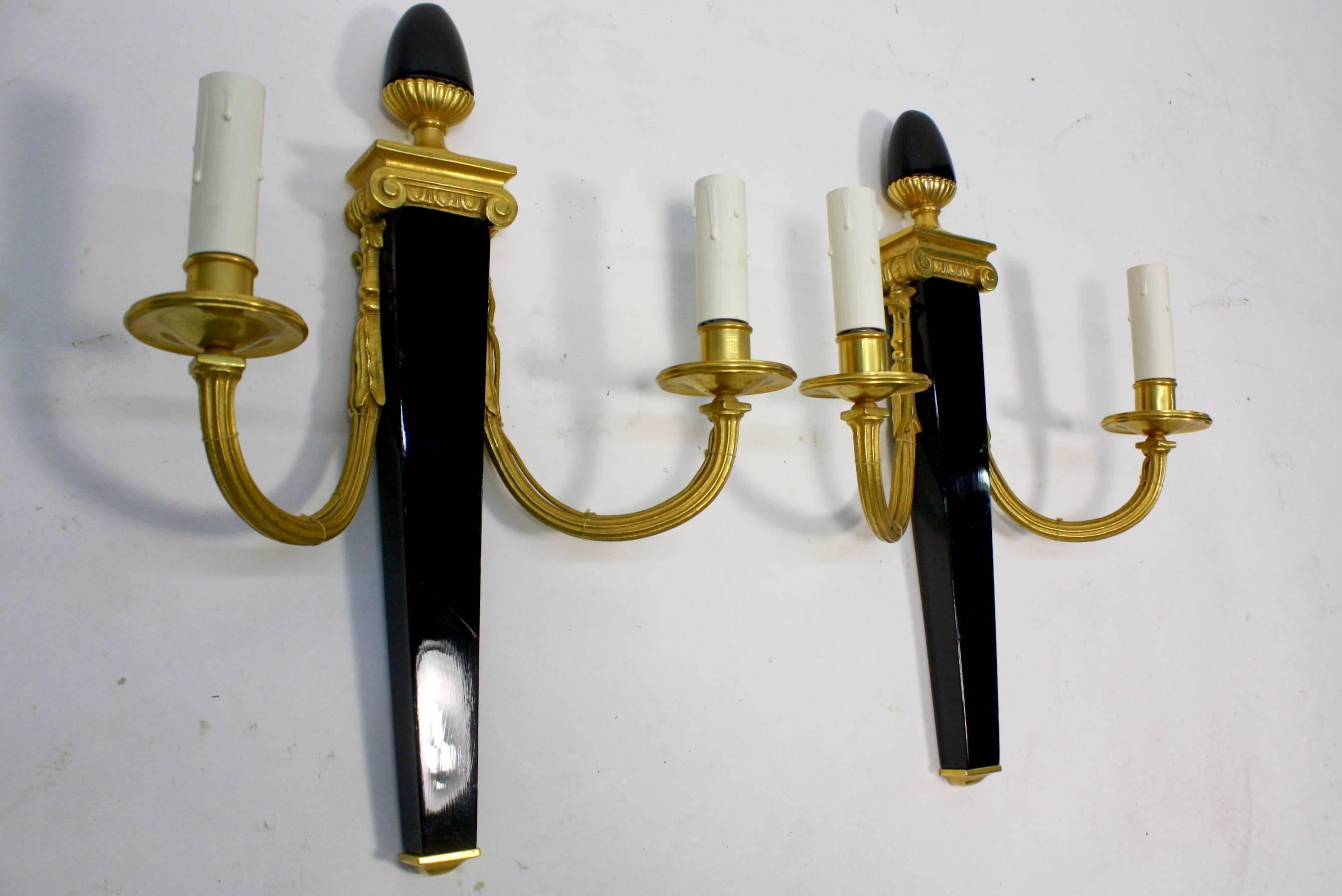 Ebonized Set of Four Neoclassical Sconces by Maison Bagues
