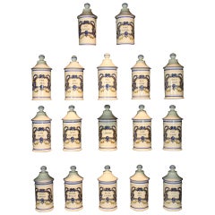 Set French Porcelain Apothecary Jars with Painted Decoration and Mark