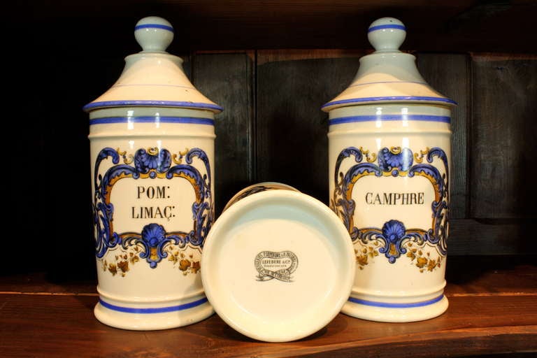Set French Porcelain Apothecary Jars with Painted Decoration and Mark 2