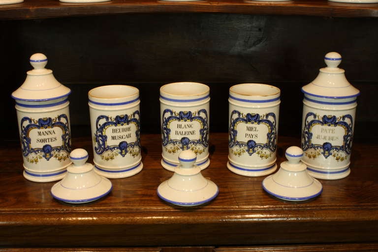 Set French Porcelain Apothecary Jars with Painted Decoration and Mark 5