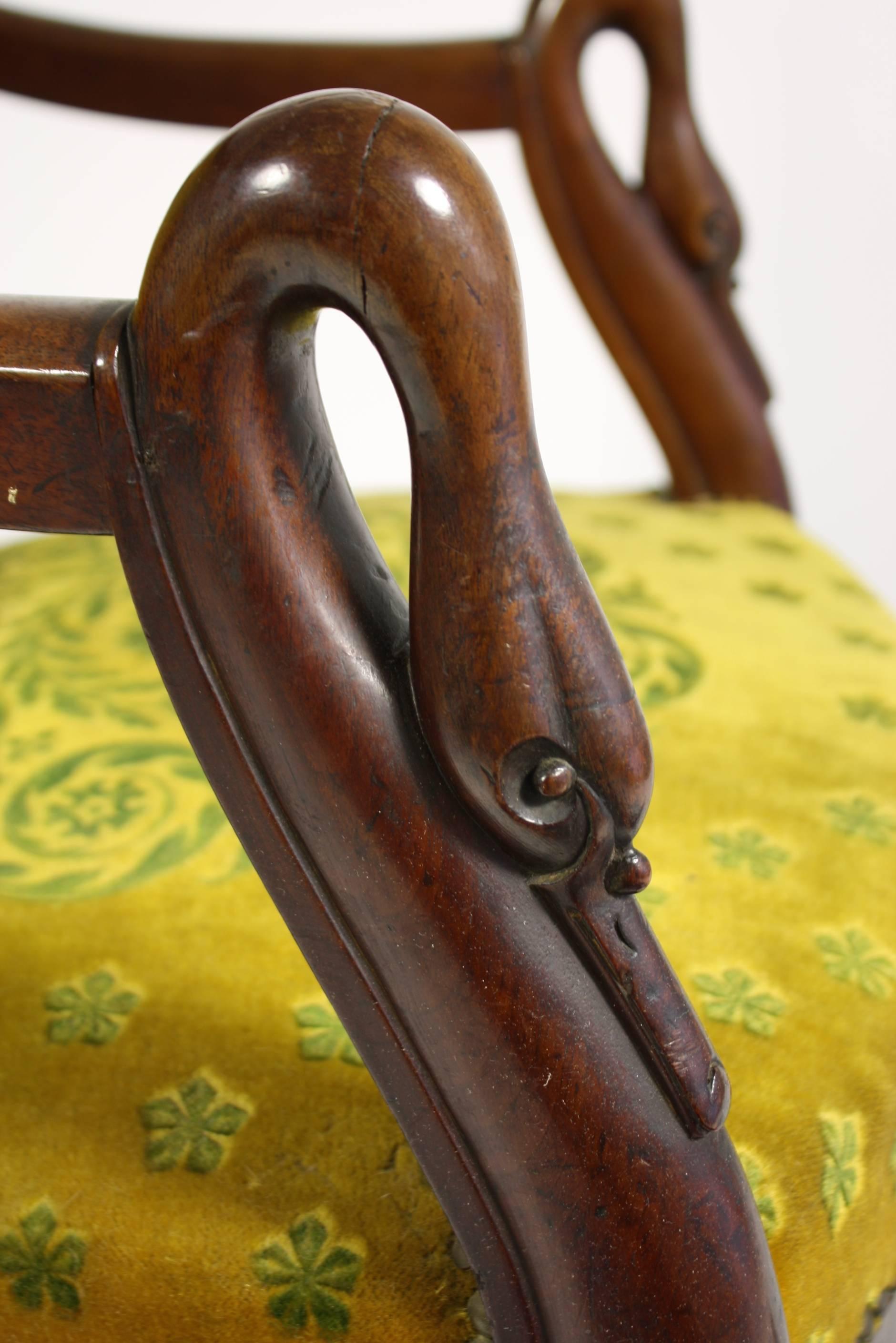 19th Century French Empire Period Mahogany Armchair with Swans' Heads For Sale