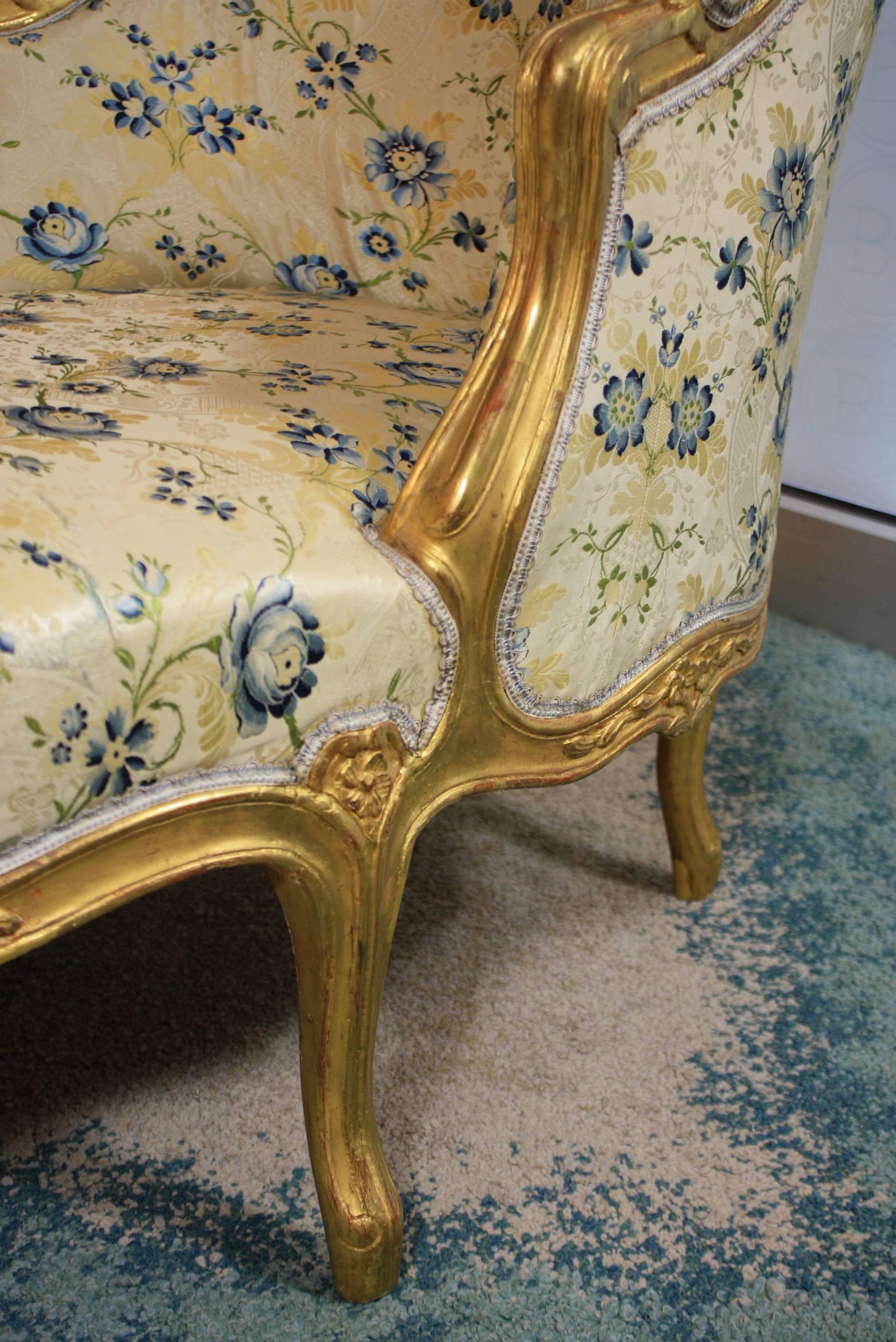 Louis XV Style Giltwood Chaise Longue In Good Condition For Sale In Pembroke, MA