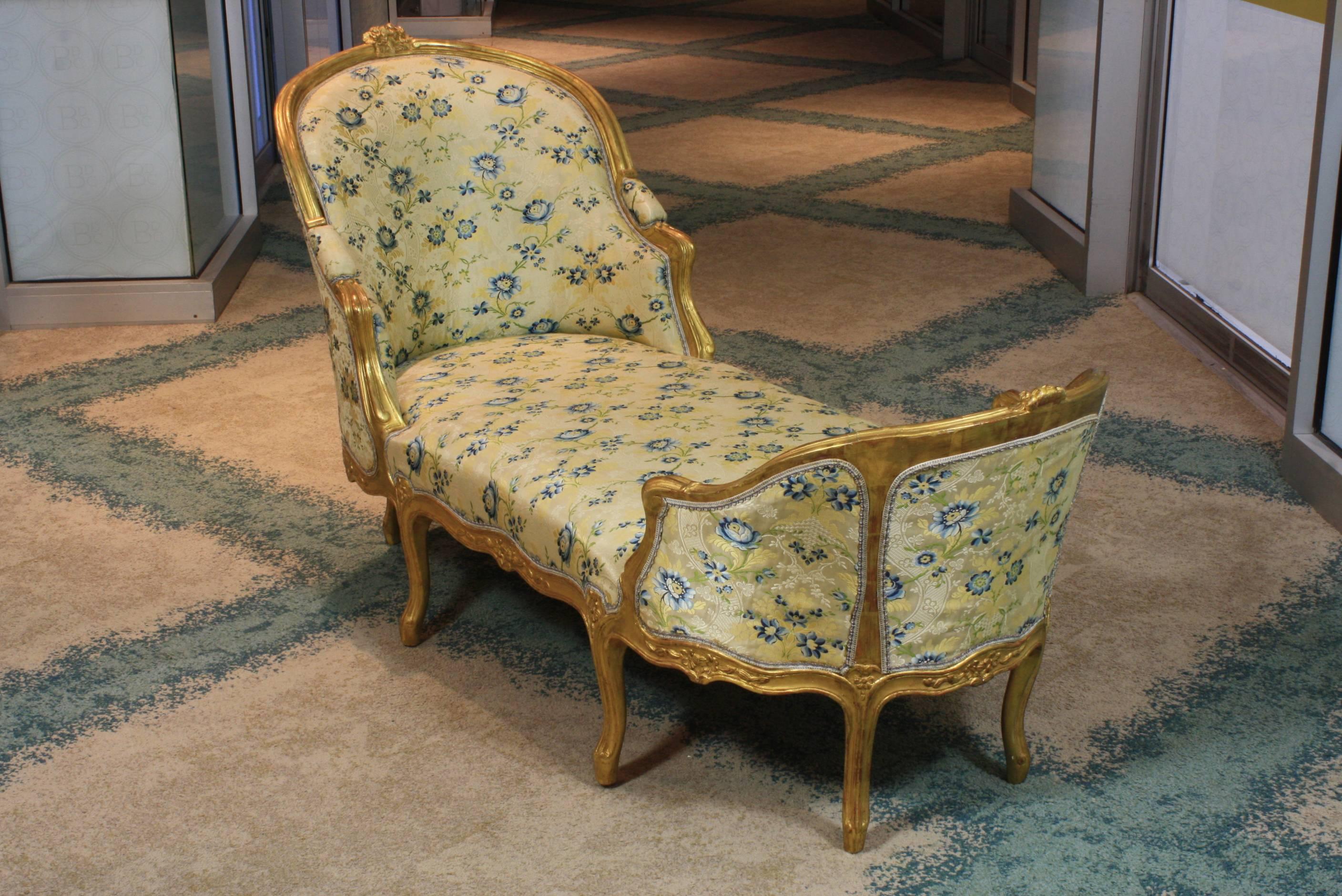 Louis XV Stil Giltwood Chaise Longue (Französisch) im Angebot