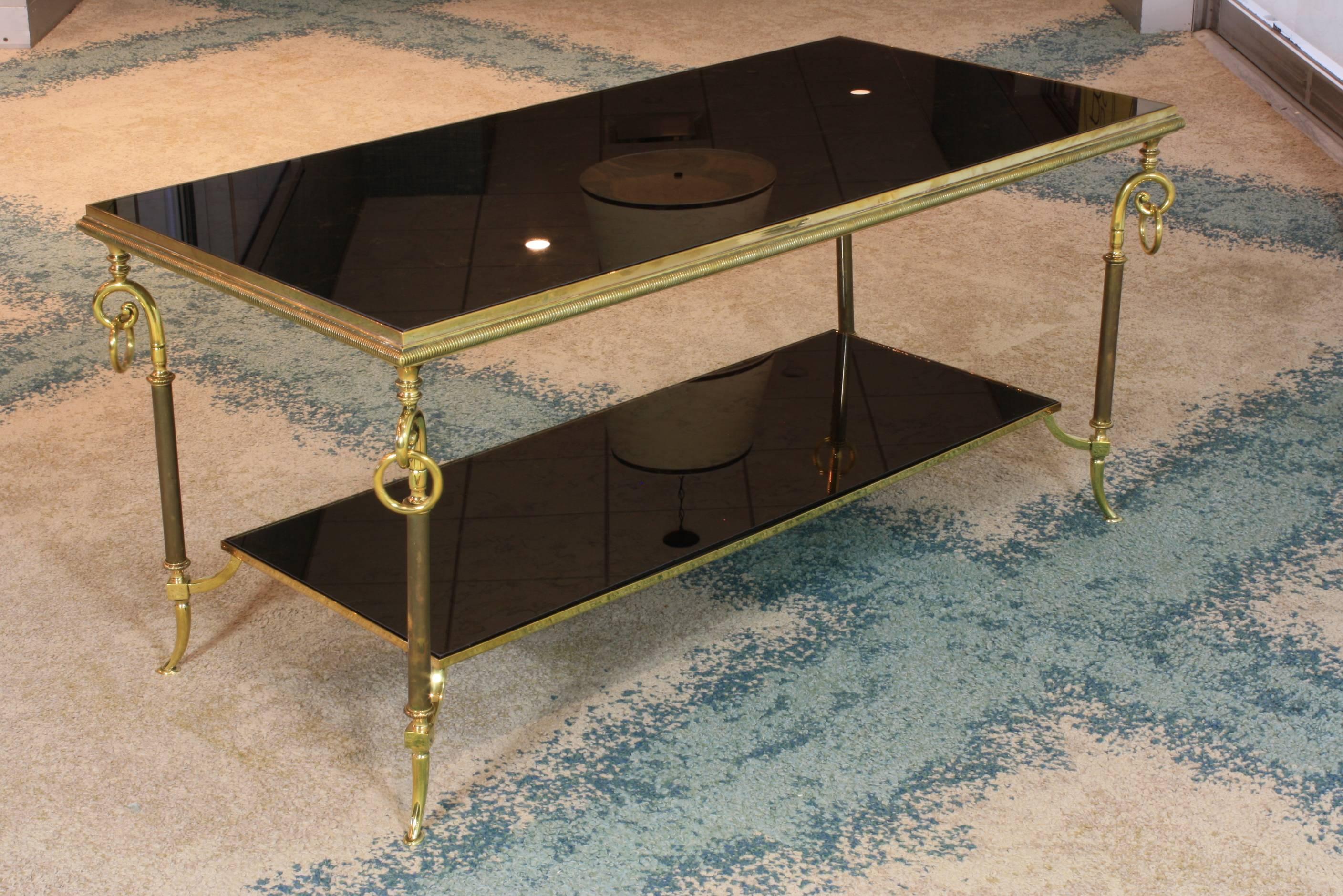 Neoclassical Jansen Two-Tiered Eglomise Glass and Brass Coffee Table