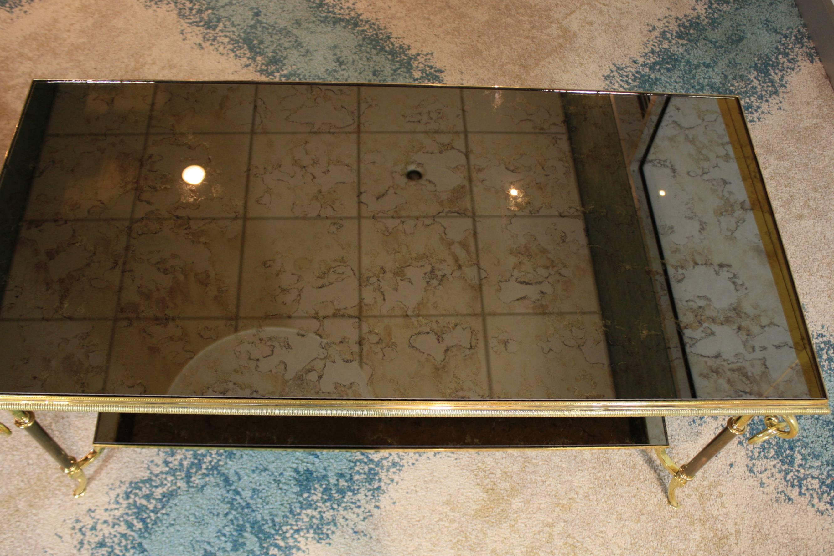 Jansen Two-Tiered Eglomise Glass and Brass Coffee Table 2