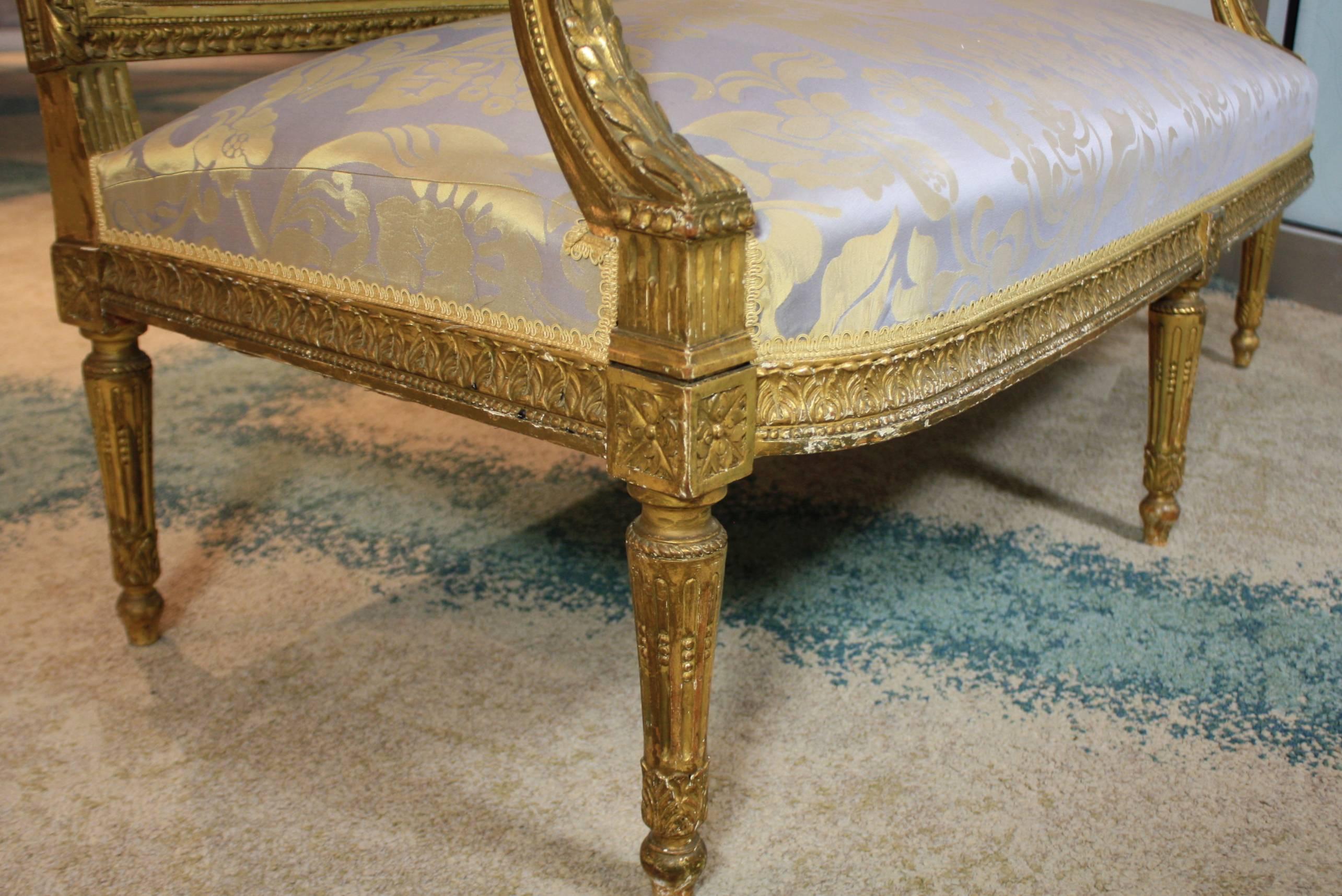 19th Century French Louis XVI Style Giltwood Settee, Sofa or Canape
