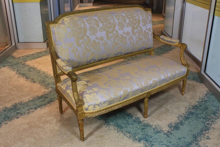 Carved French Louis XVI Style Giltwood Settee, Sofa or Canape For Sale