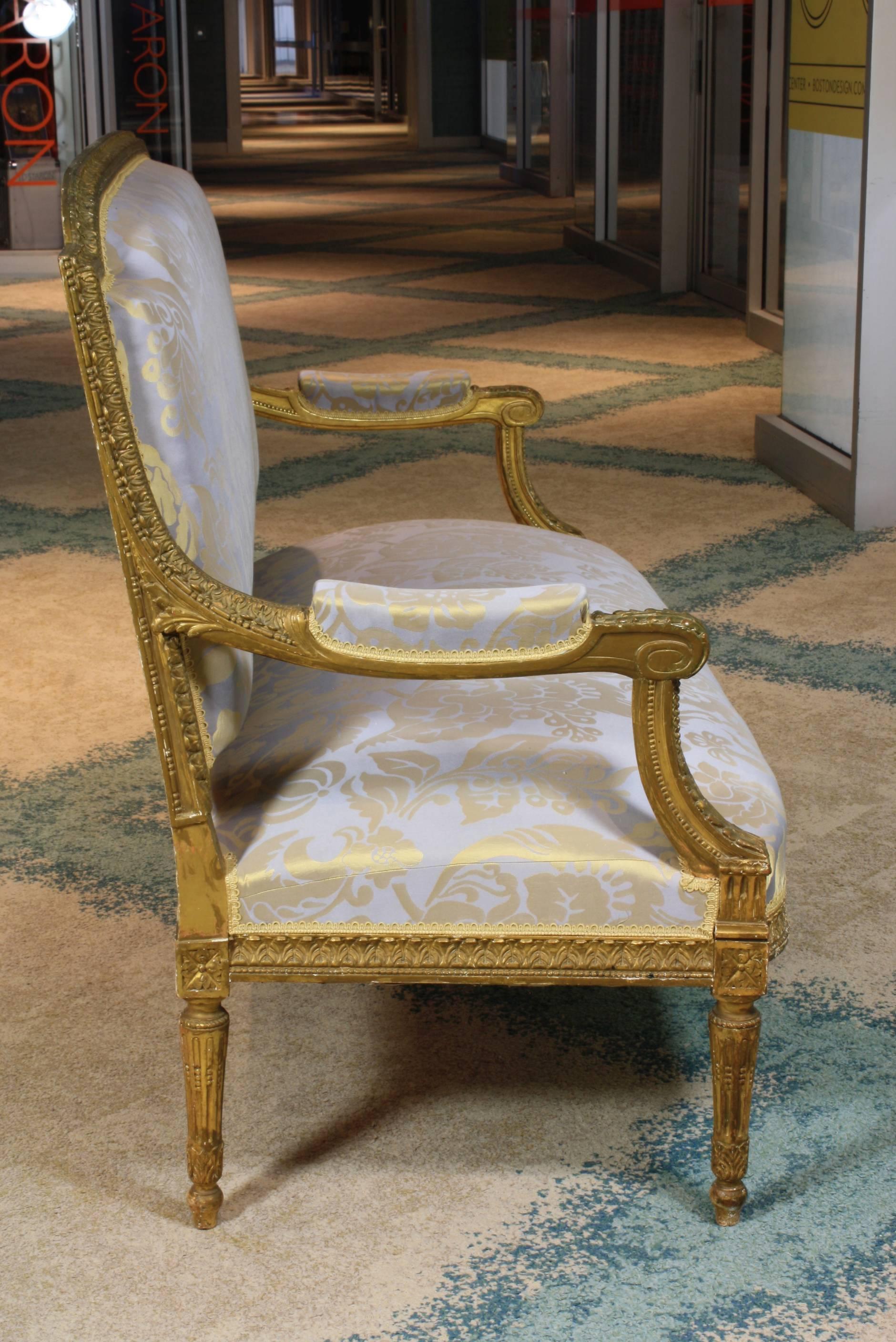 Carved French Louis XVI Style Giltwood Settee, Sofa or Canape