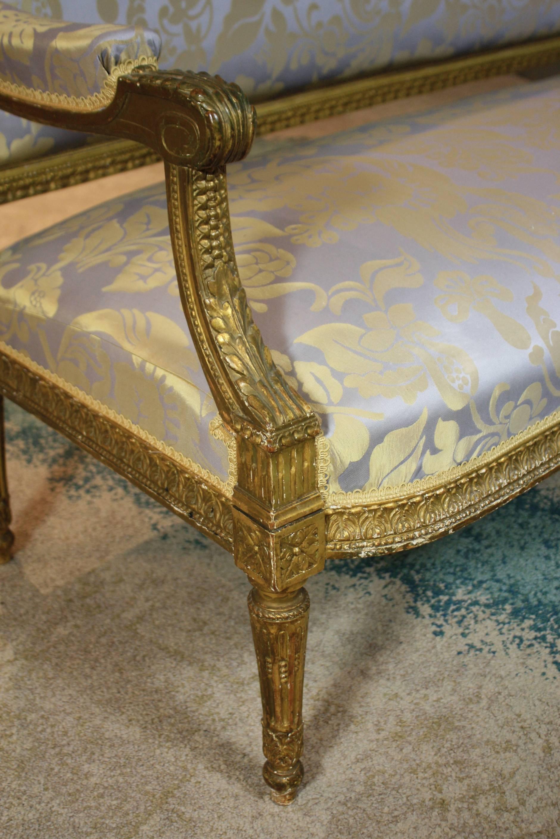Gesso French Louis XVI Style Giltwood Settee, Sofa or Canape