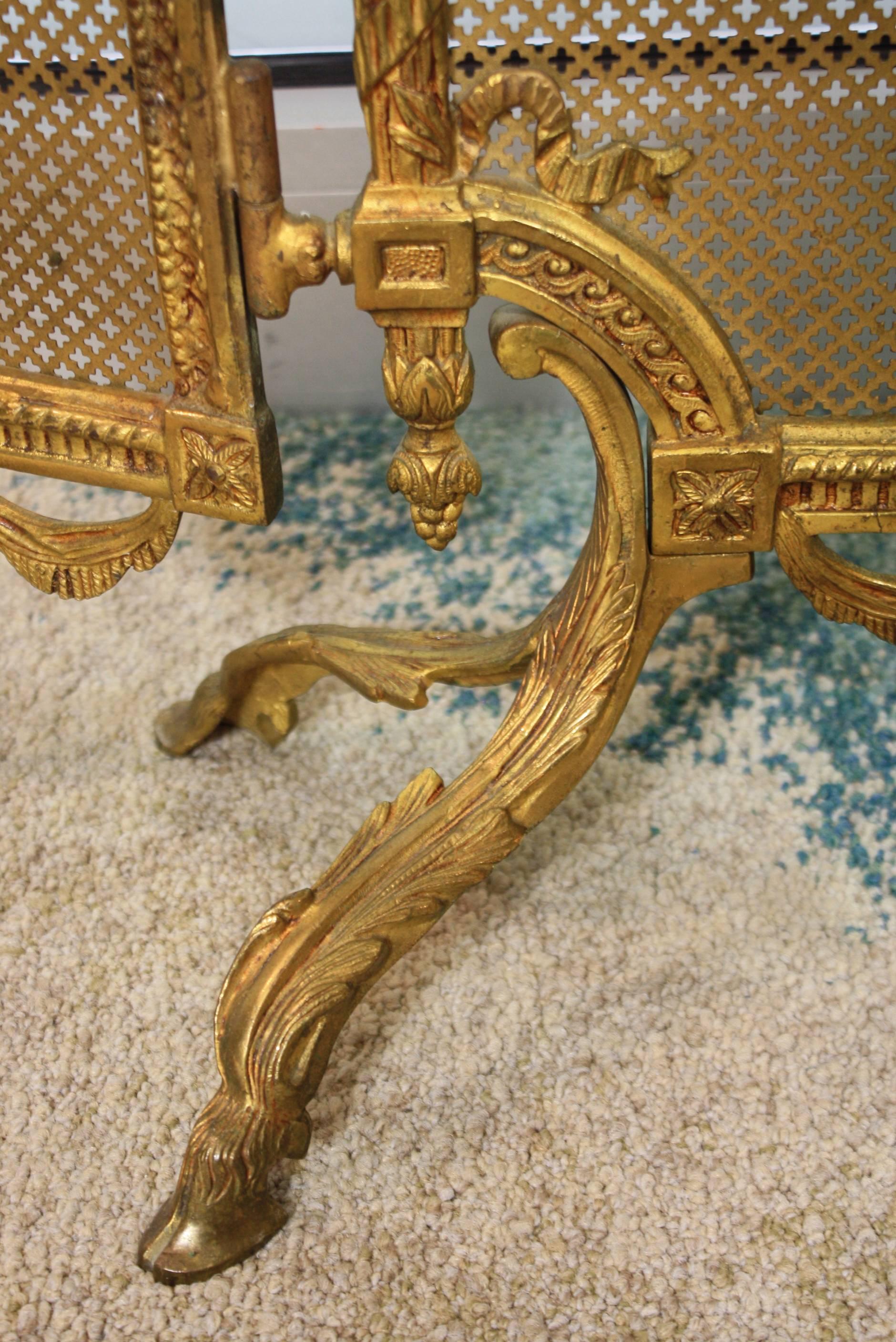 French Louis XVI Style Gilt Bronze Fire Screen 6