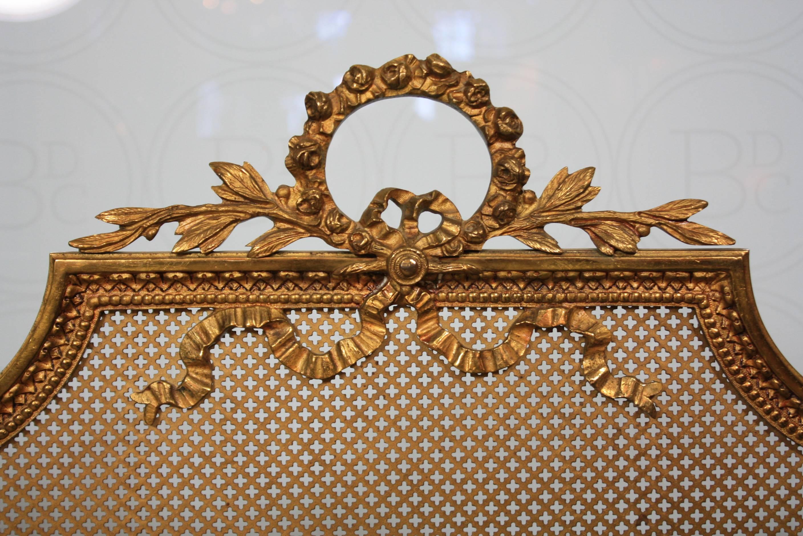 French Louis XVI Style Gilt Bronze Fire Screen 2