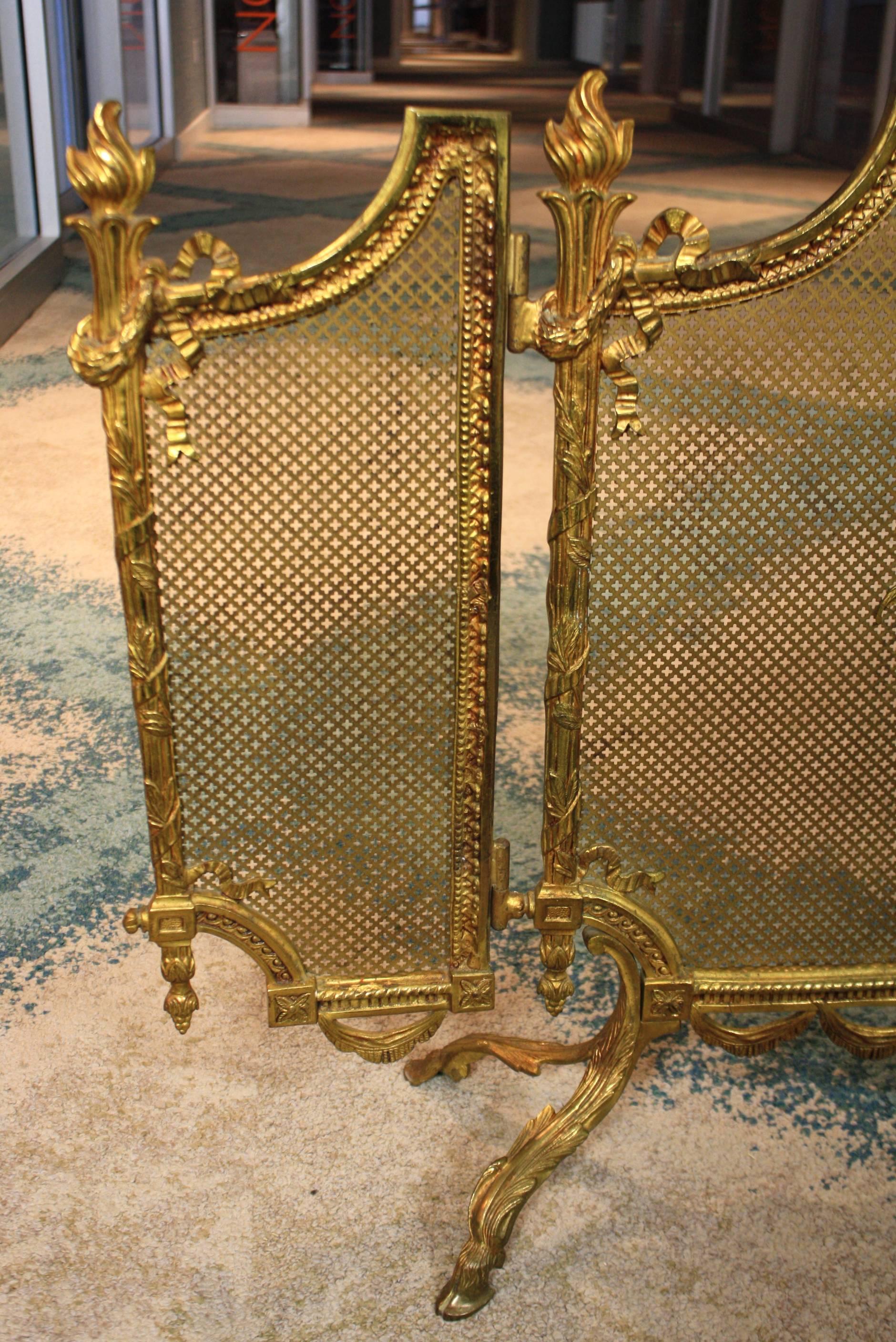 French Louis XVI Style Gilt Bronze Fire Screen 1