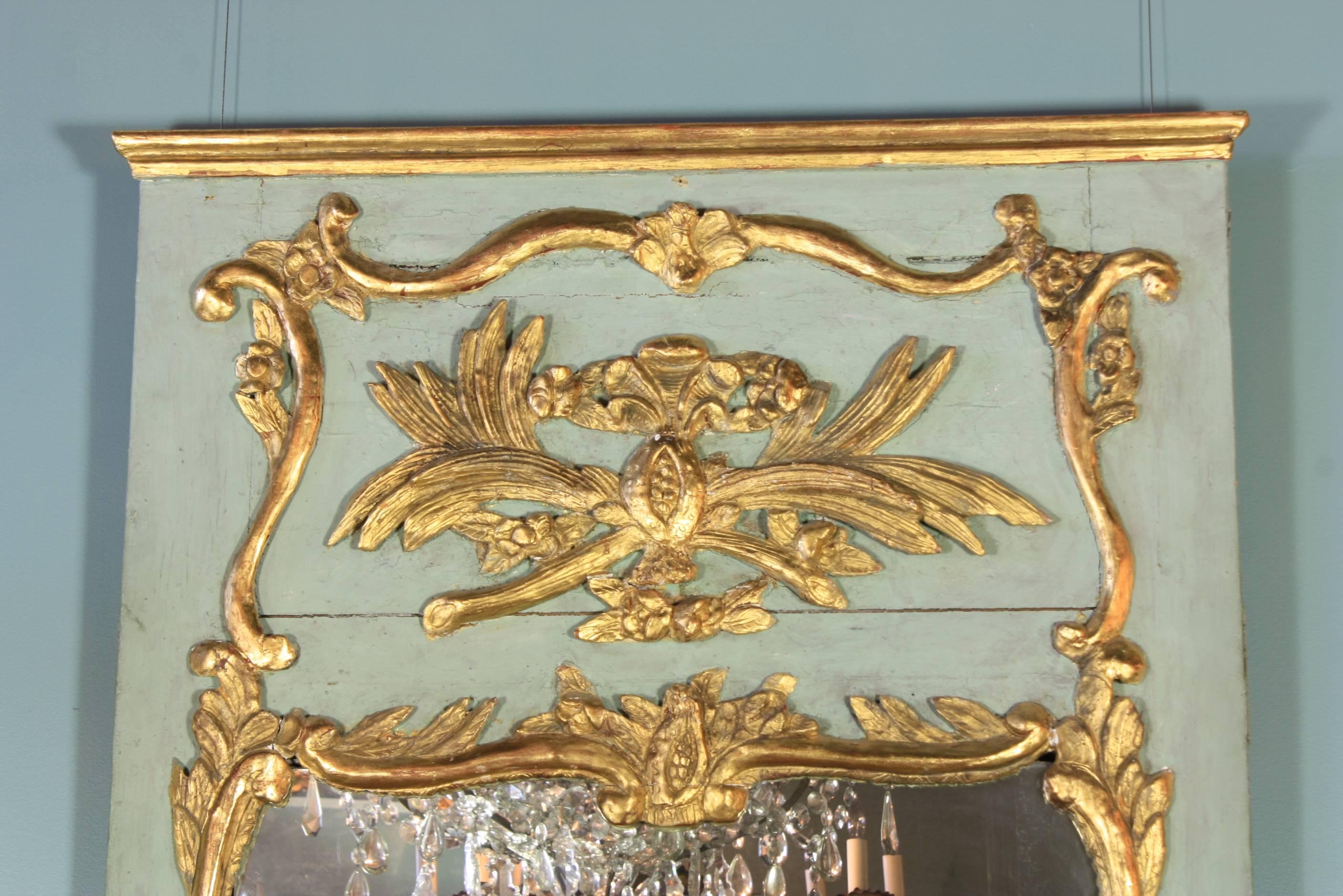 Gesso French Louis XV Period Trumeau Mirror For Sale